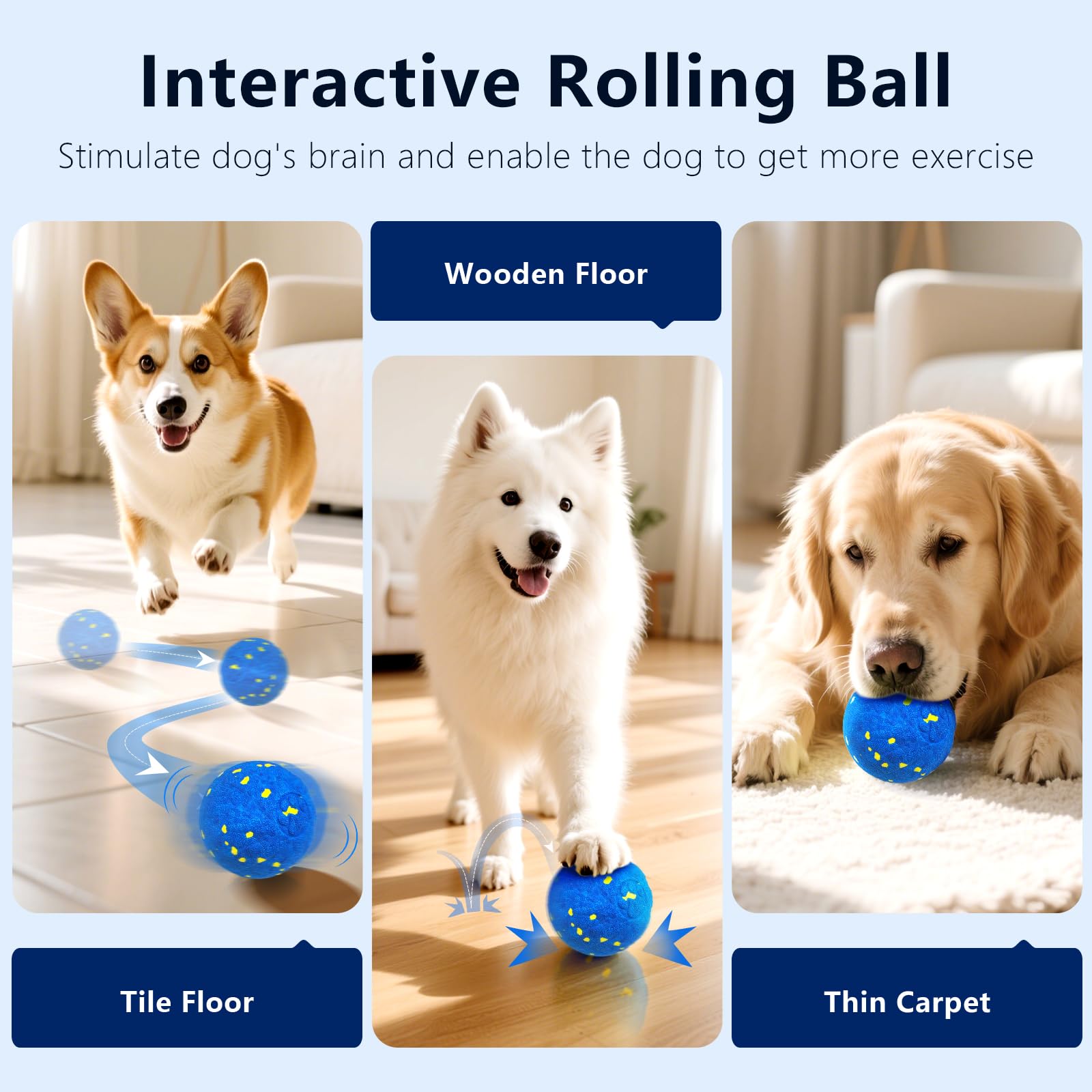 Zuykjeagle Interactive Dog Toy Ball - Smart Electric, Water Resistant, Medium Size, Blue - Model ZNGQ for Active Dogs