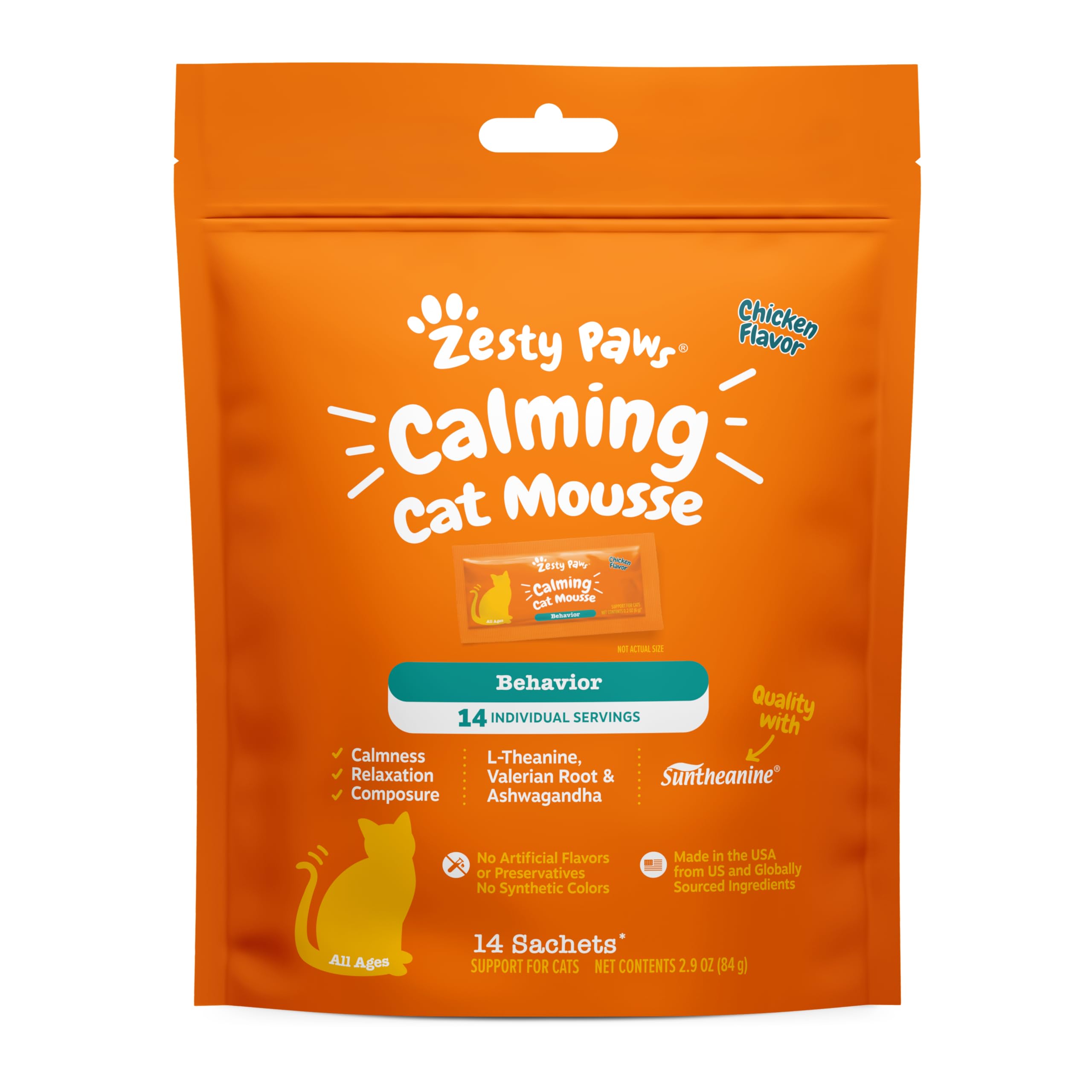 Zesty Paws Calming Mousse for Cats - Composure & Relaxation for Stress & Separation - Cat Calming Supplement with Ashwagandha, L