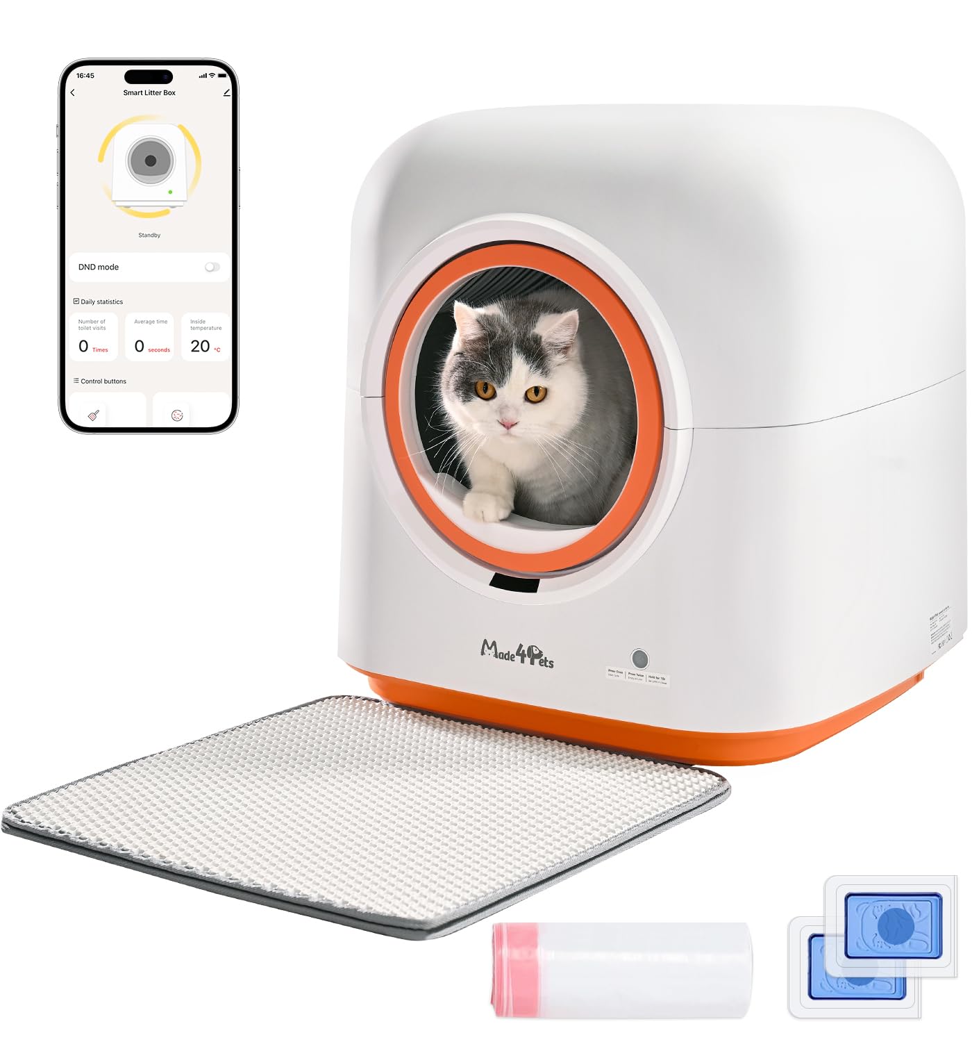 Made4Pets Self-Cleaning Litter Box, Automatic Cat Litter Box With App Control, Odor-Eliminating, 60L Capacity, Anti-Pinch Safety