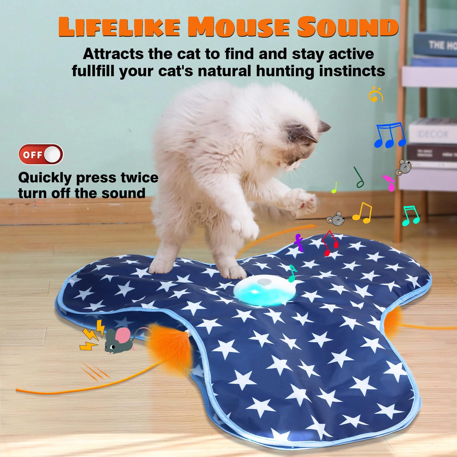 Oxawo Interactive Cat Toys Chirping And Moving Feather Wand - Motion-Activated Cat Toys And Rechargeable