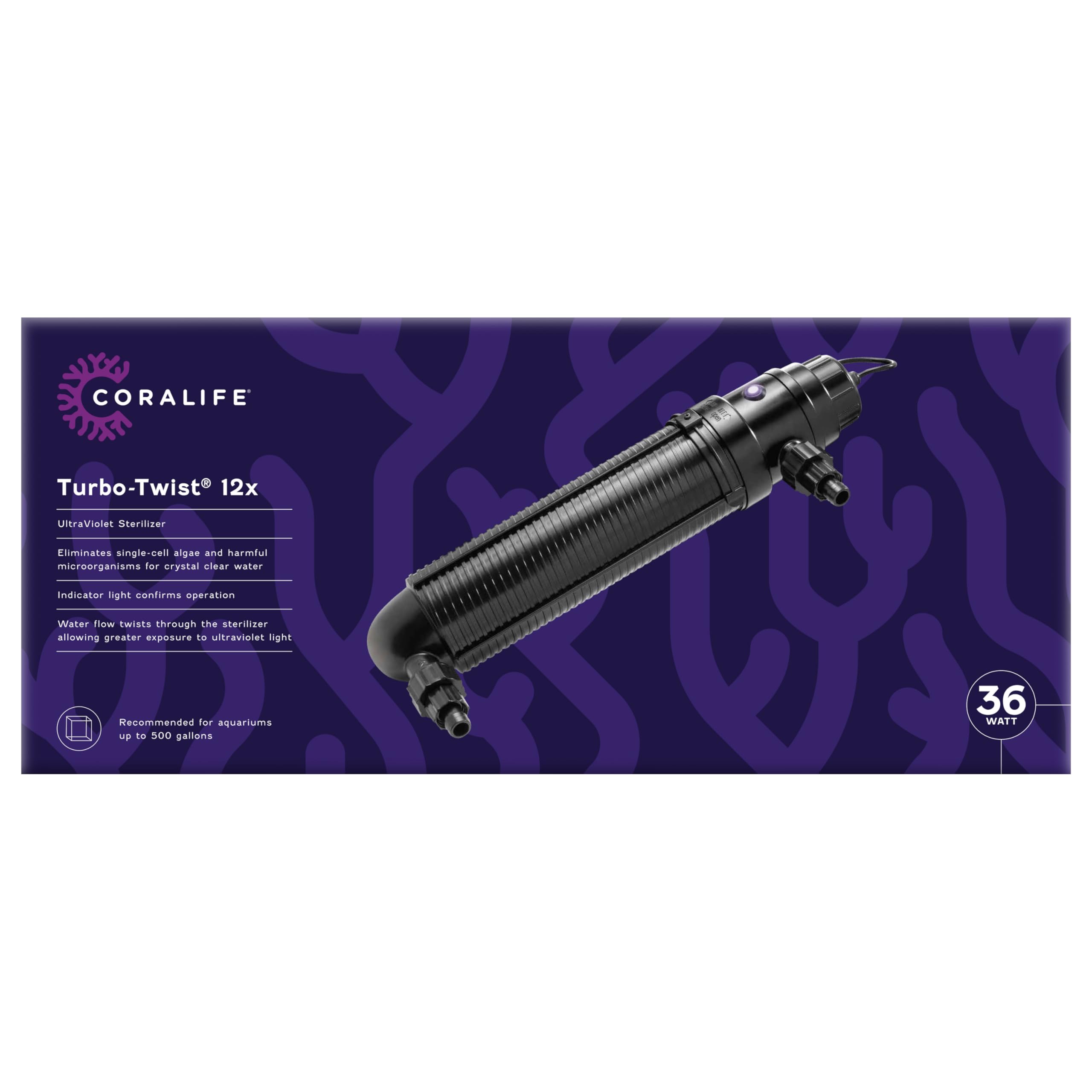 Coralife Aquarium Fish Tank Marine Salt Water Turbo-Twist UV Sterilizer 12X, For up to 500 Gallons