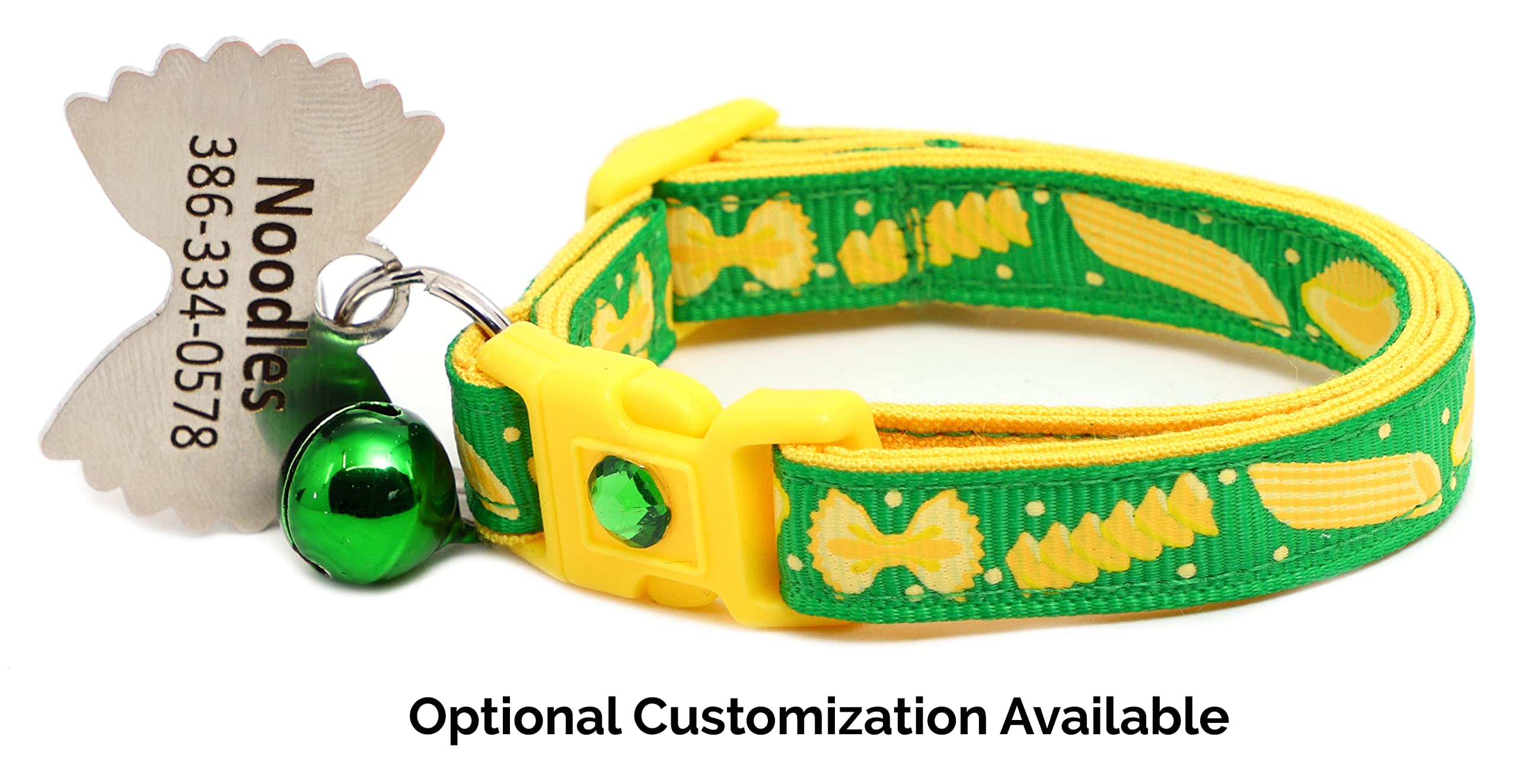 Noodle Cat Collar - Safety - Breakaway - Charm And Bell - Pugs2Persians (Small(10 Lbs & Less), Green)