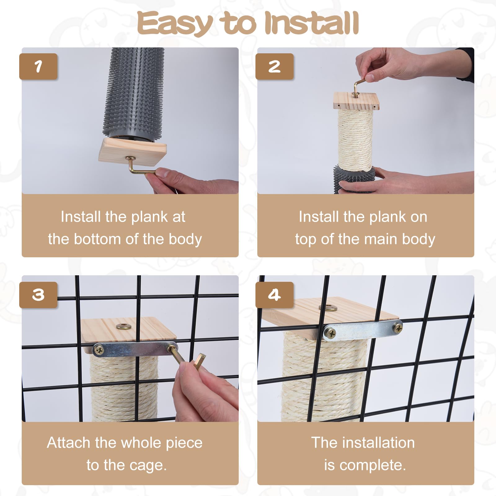 Soekoa 2 Pack Cat Scratching Post For Crate Cage, Wall Mounted Cat Scratcher Post With Self Groomer And Massager, Cat Cage Scrat