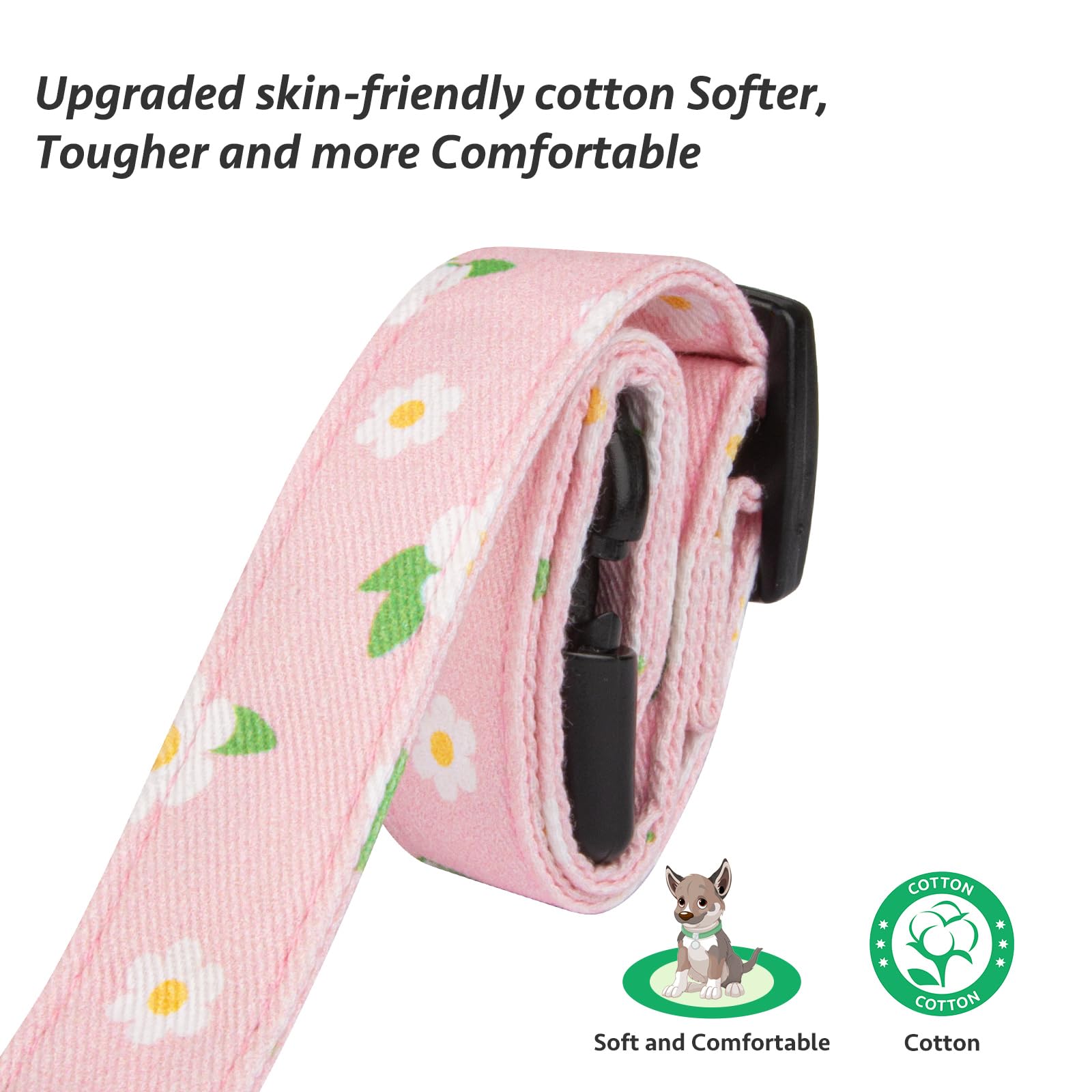 Cotton Handmade Dog Collar Cute And Distinctive Patterns Pink Flower With Pendant For Girl Boy Dogs Collars M