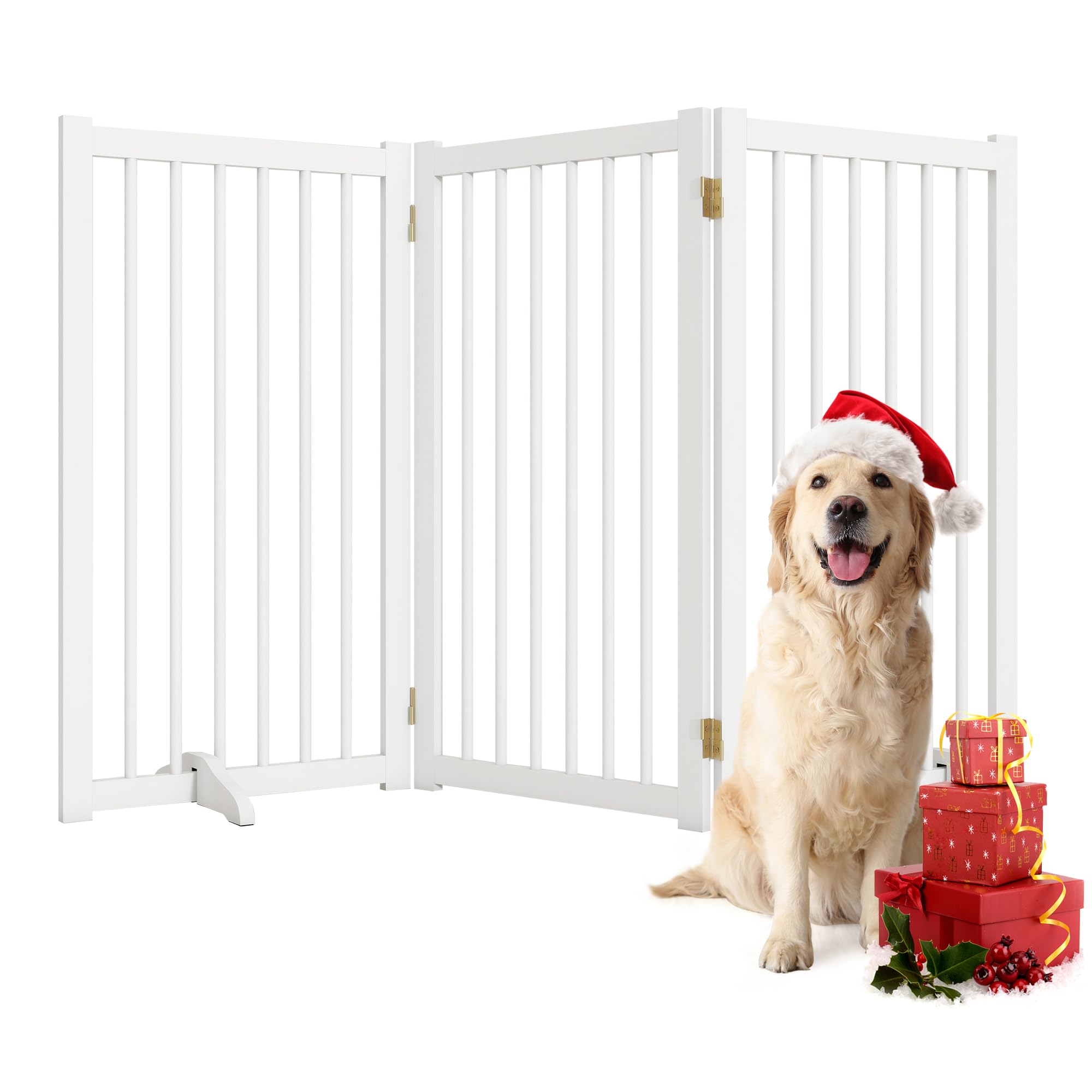 36  H Freestanding Pet Gate, Solid Wood Foldable Dog Gate with Support Feet, Wooden Tall Dog Gate for Doorway, Stairs & Indoor U