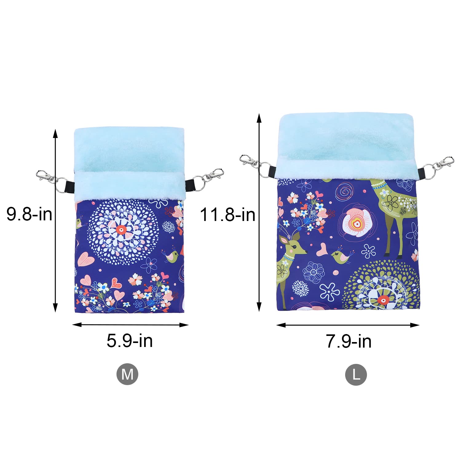 Wontee Small Pet Sleeping Pouch Sleep Bag Warm Bed Hideout For Hamsters Hedgehogs Sugar Gliders Squirrels (L, Blue Elk)