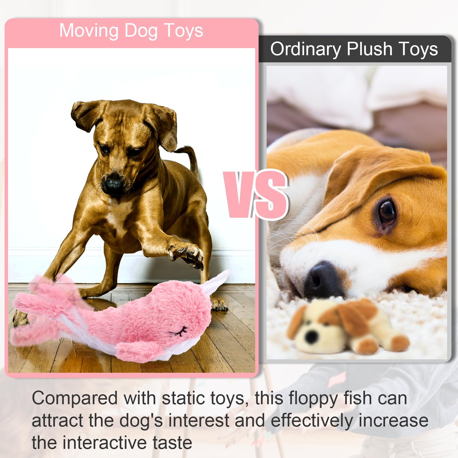 Mity Rain 2 In 1 Interactive Dog Toys, Fish Dog Toy To Keep Them Busy, Plush Squeaky Dog Toys, Rechargeable Wiggly Pink Pet Toys