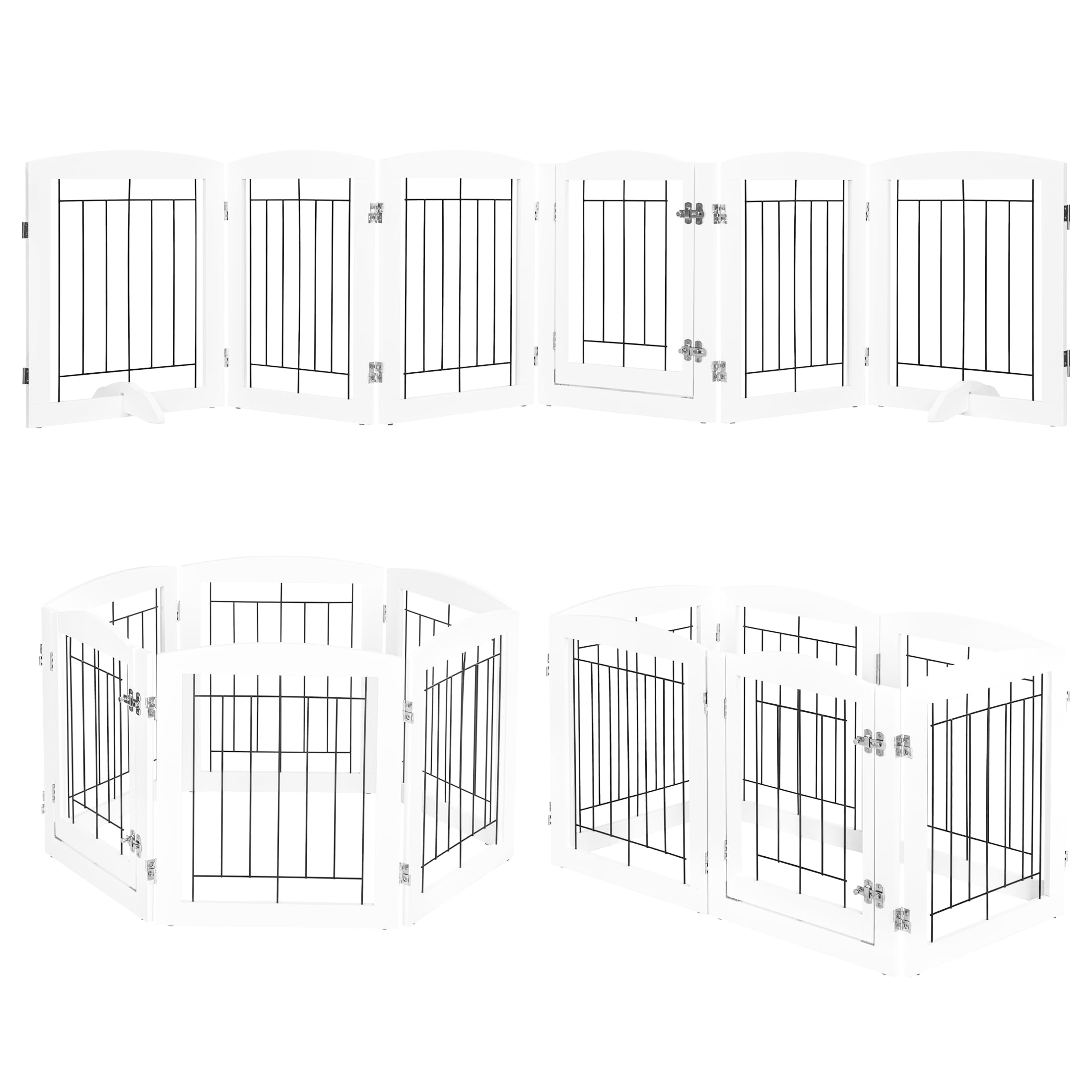 PAWLAND 6 Panels Dog Gate Indoor with Walk Through Door, Foldable FreeStanding Pet Gate for Doorways, Stairs, The Houes, Pet Pup