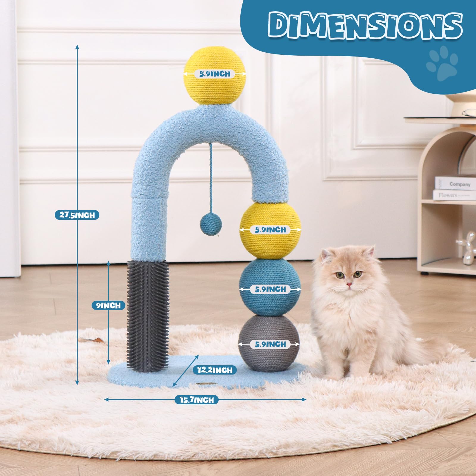 Pawpalace Durable Cat Scratching Post, Natural Sisal Cat Scratcher For Indoor Cats And Kittens, Small Cat Post With Dangling Bal