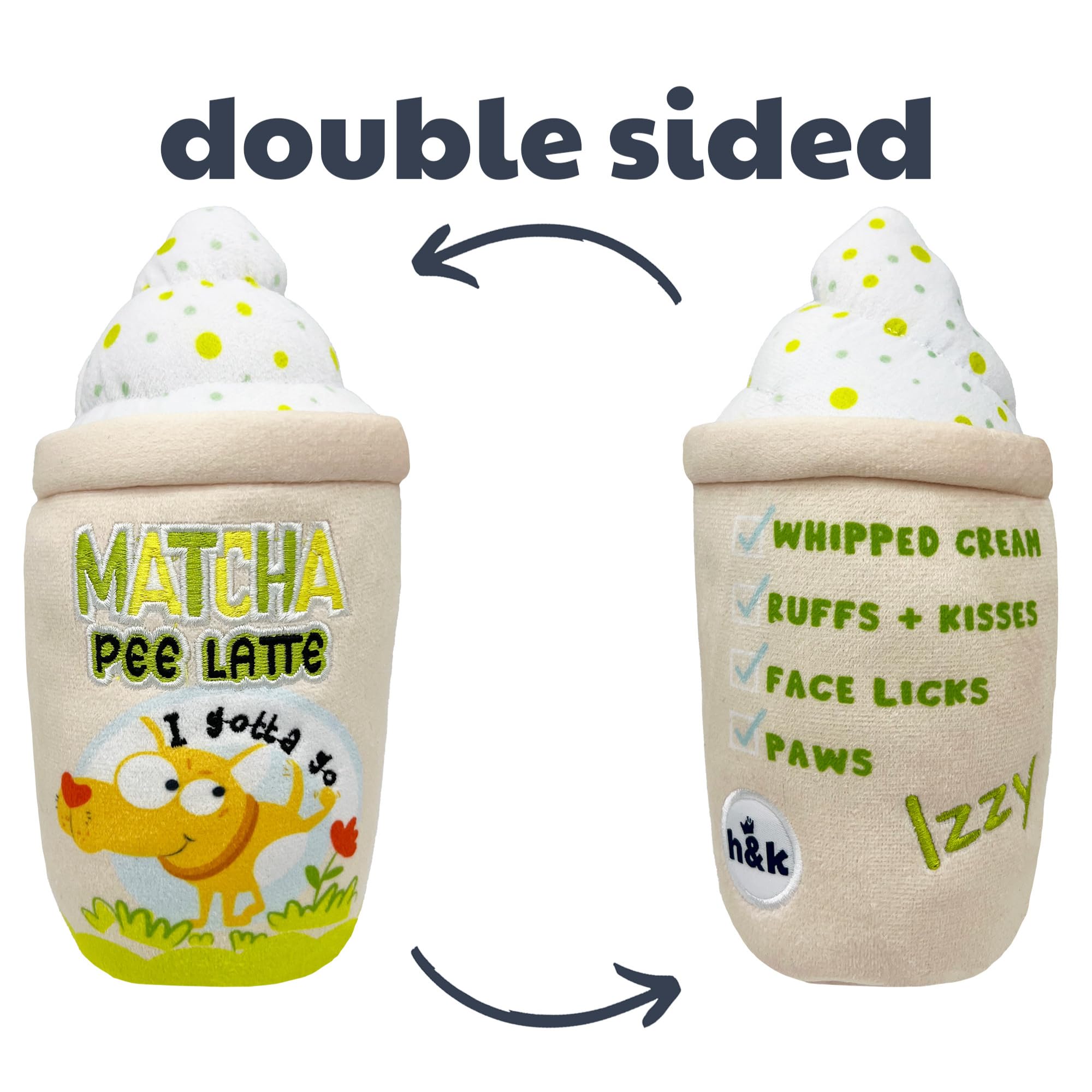Huxley & Kent For Dogs | Matcha Pee Latte (Large) | Funny Dog Toy | Power Plush Dog Toy With Squeaker | Dog Gift | Fun, Durable