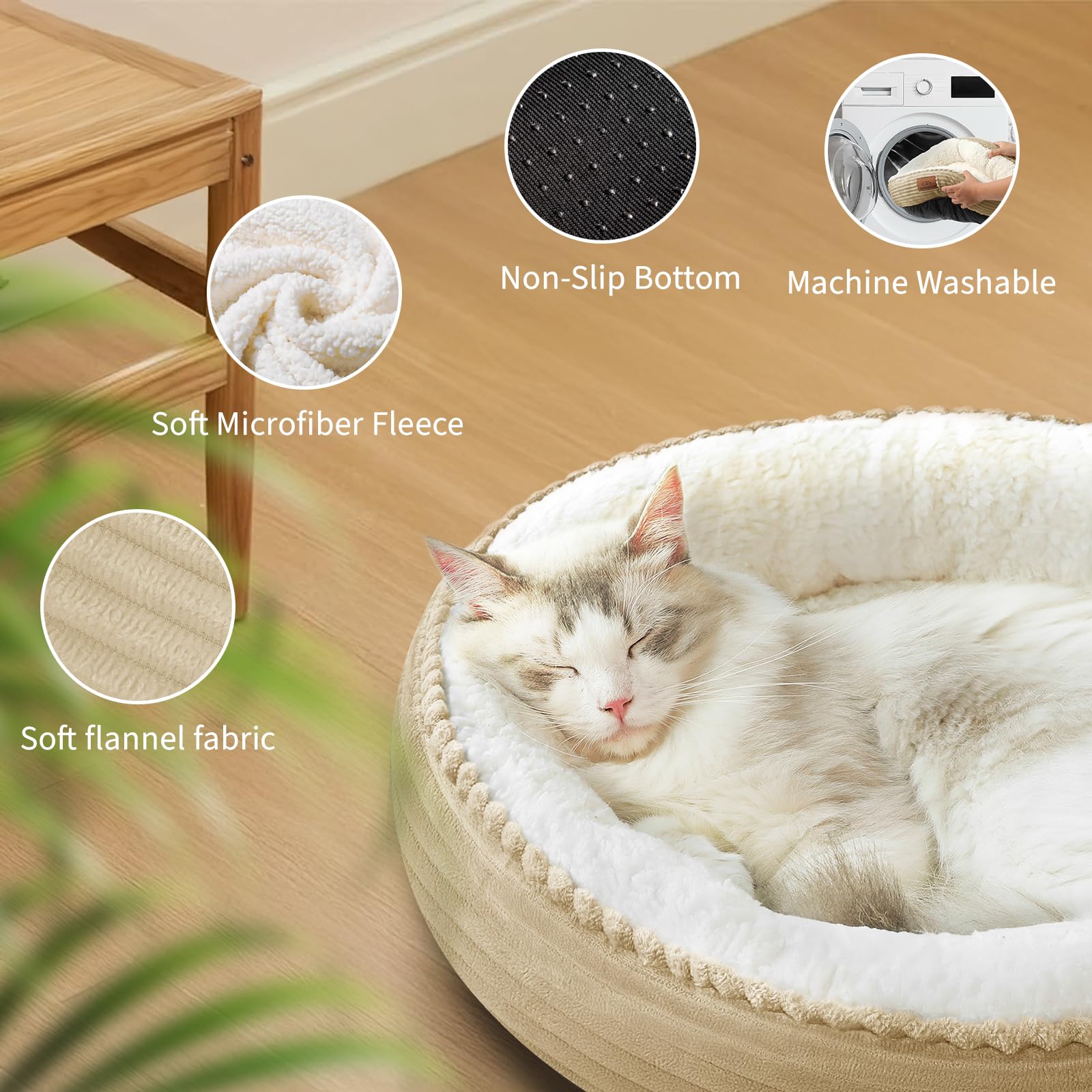 Zerbuger 20in Camel Cat Dog Bed - Machine Washable, Non-Slip, Soft Pet Cuddler for Indoor/Outdoor Use