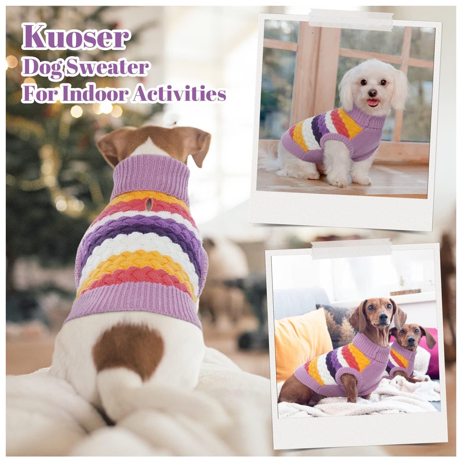 Kuoser Dog Sweater, Large Dog Sweaters for Girls Boys Christmas Thanksgiving Outfit, Thick Dog Fall Winter Sweater Cable Knitwea