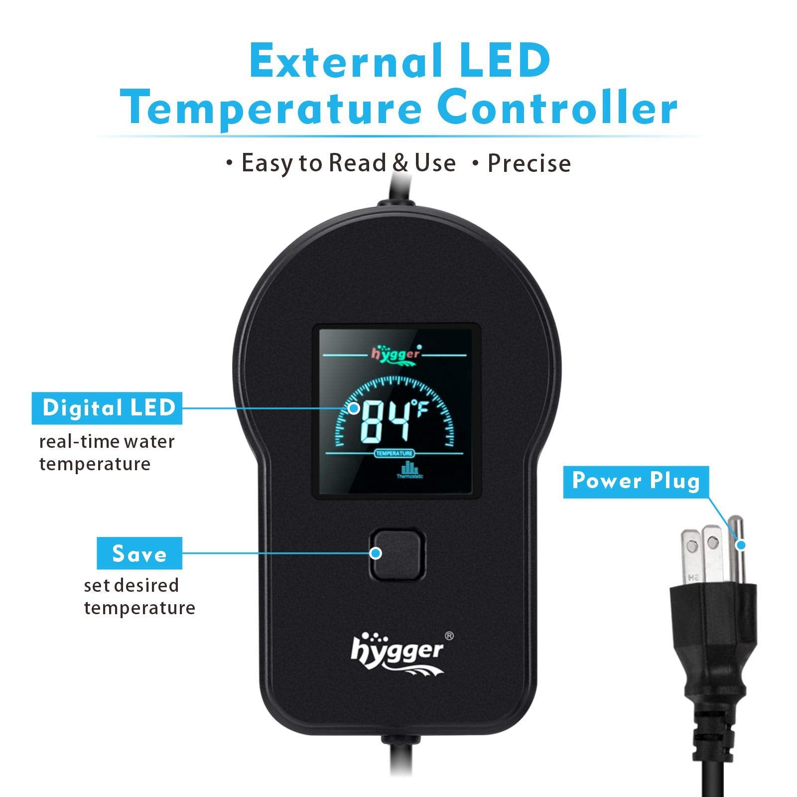 Hygger Fast Heating Aquarium Heater 500W With Digital Controller For 60-120 Gallon Fish Tank Cichild Turtle Pond Accurate Adjustable Temperature