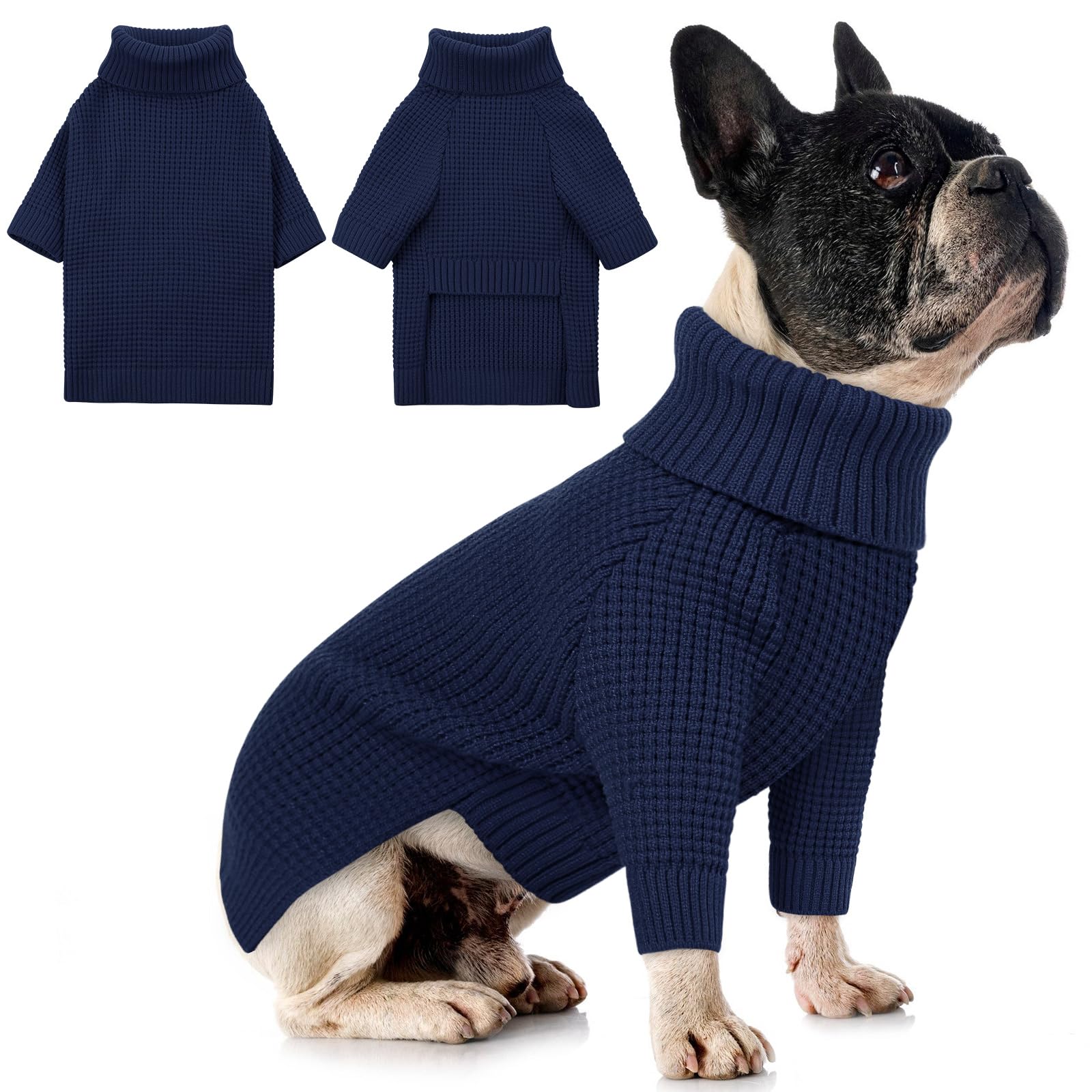Queenmore Dog Sweaters For Small Dogs Male, Turtleneck Fall Puppy Sweater, Waffle Knit Sweater For Dogs, Cat Sweater Puppy Sweat