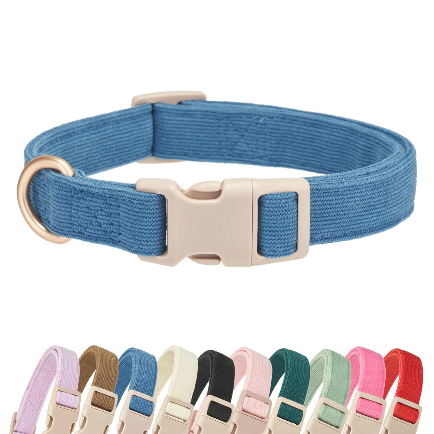 Yudote Soft Cotton Dog Collar Adjustable Corduroy Dog Collars For Small Medium Large Dogs(Blue,Medium)