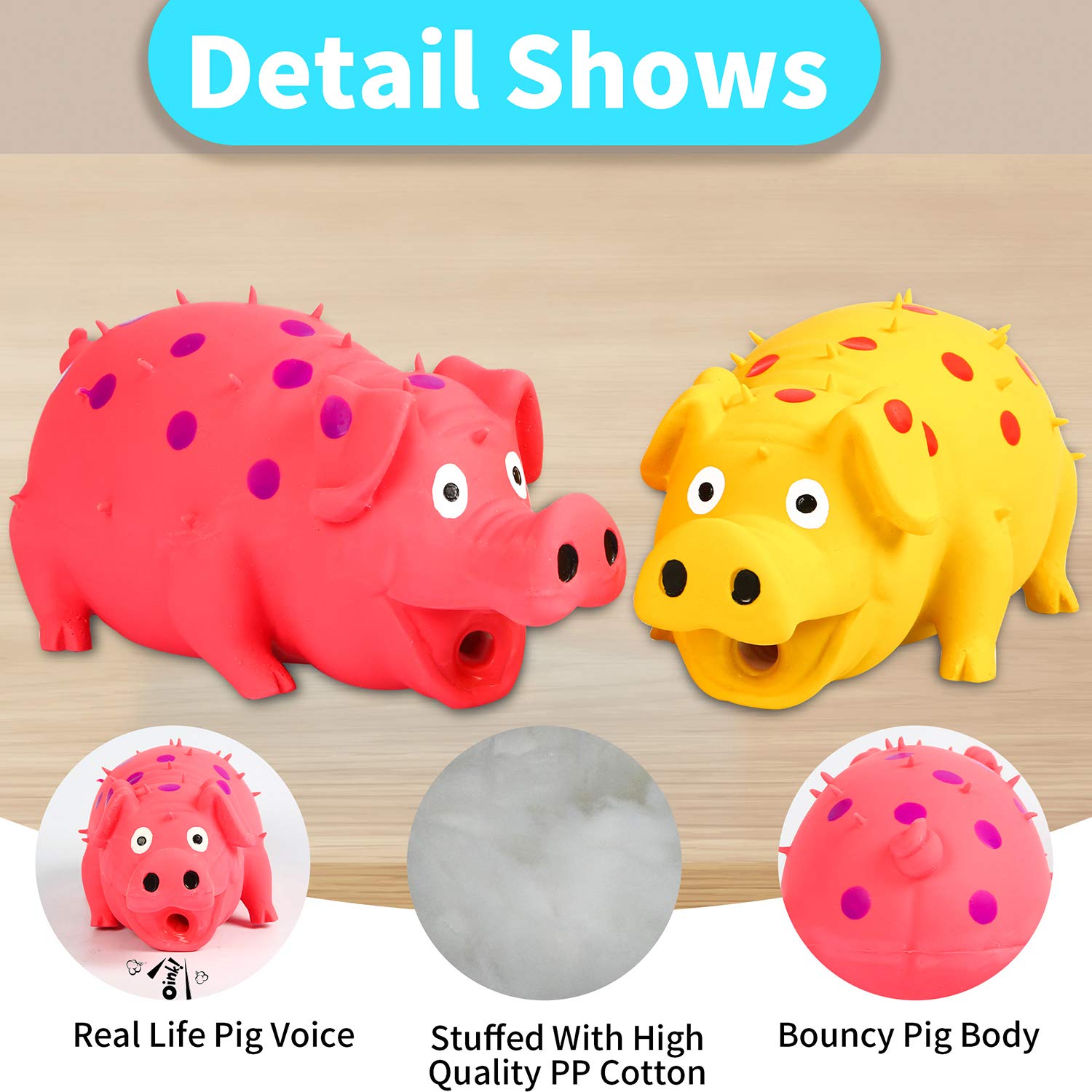 Squeaky Pig Dog Toys, 2 Pack Grunting Pig Dog Toy That Oinks Grunts For Small Medium Large Dogs, Durable Rubber Pig Squeaker Dog