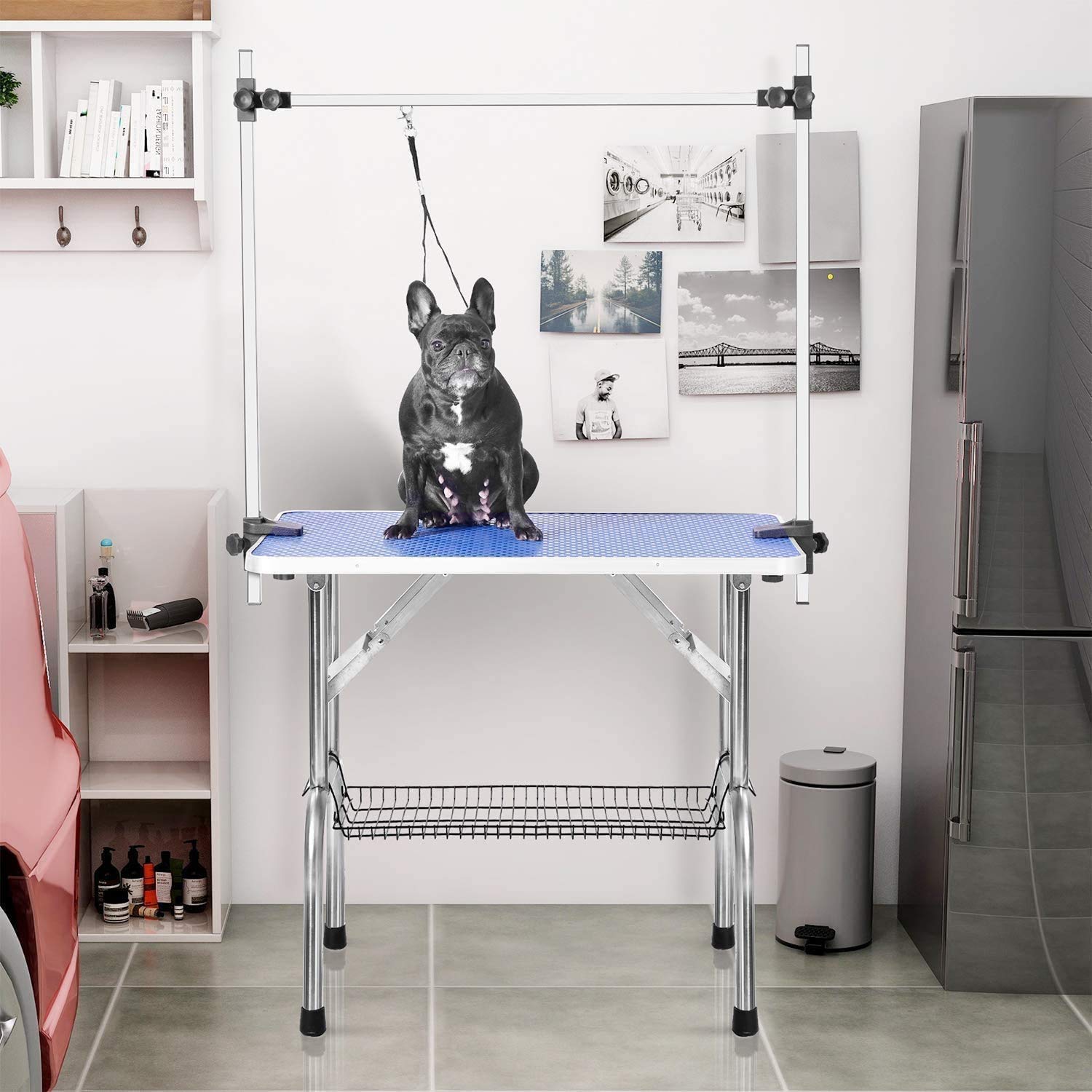 Trodep 42' Dog Grooming Table Foldable Pet Grooming Tables With Adjustable Arm Noose Storage Mesh Tray Maximum Capacity Up To 3