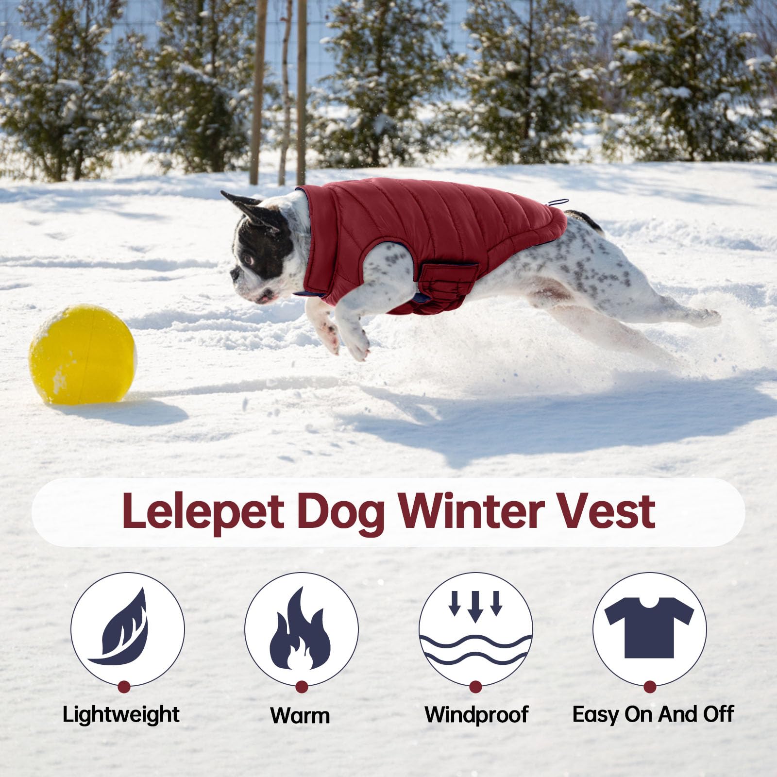 Lelepet Reversible Dog Puffer Jacket Warm Dog Coat -Lightweight Windproof Padded Vest For Small Medium Large Dogs Winter Coats W