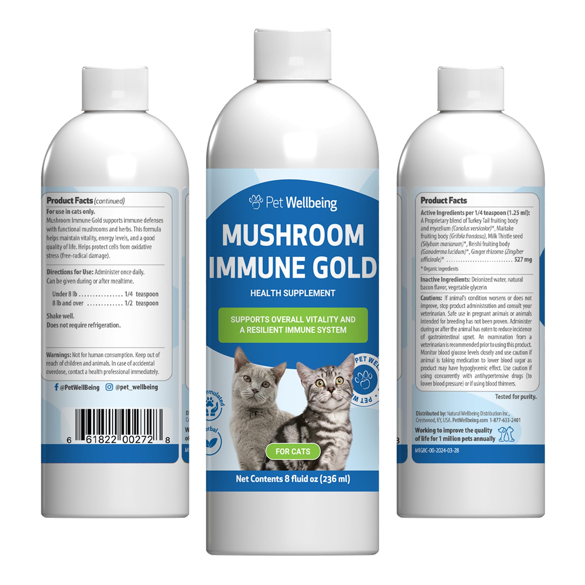 Pet Wellbeing Mushroom Immune Gold for Cats - Holistic Immune Support with Reishi, Maitake, Turkey Tail, and Milk Thistle - Vete