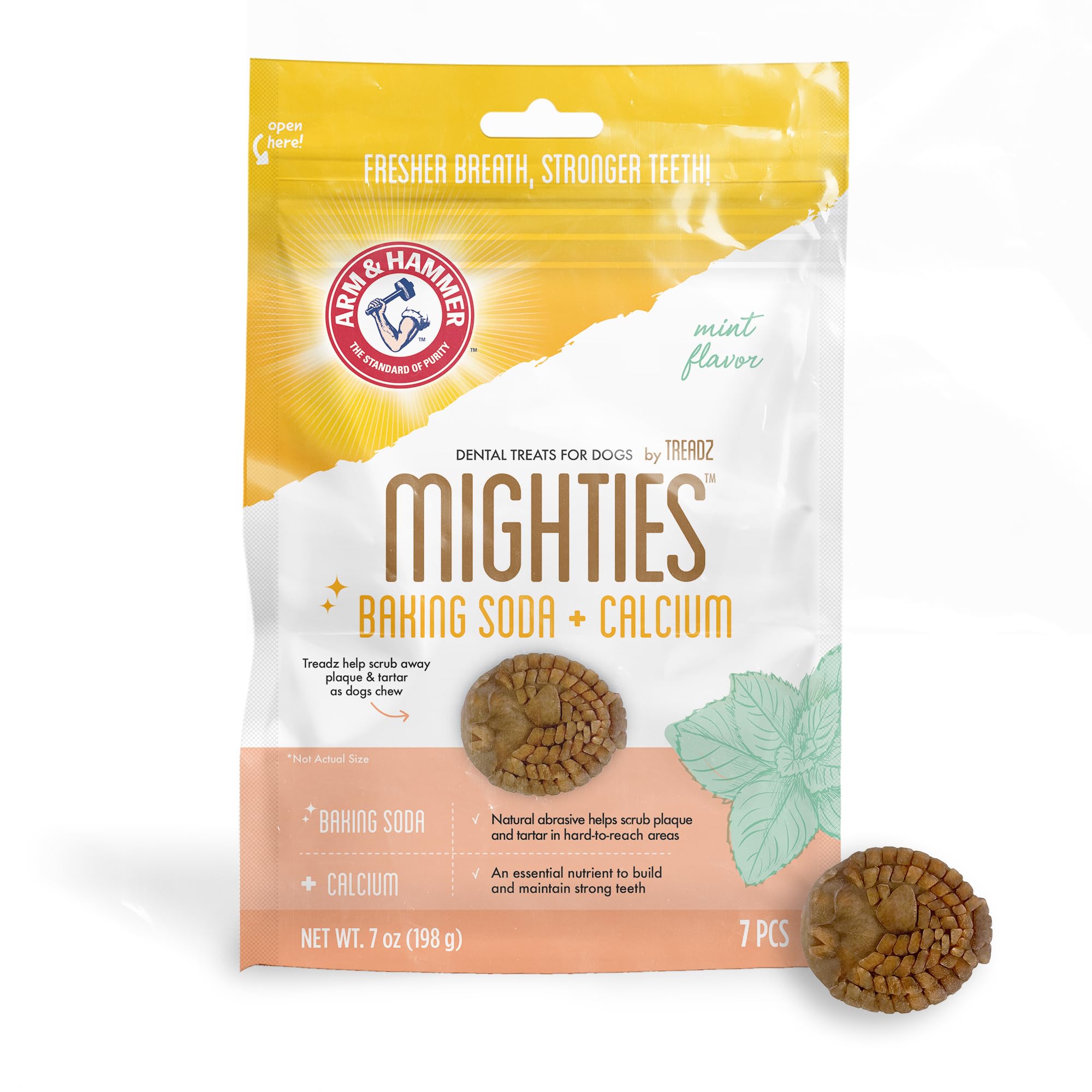 Arm & Hammer for Pets Mighties by TREADZ Dental Treats for Dogs with Baking Soda & Calcium, Help Fight Bad Breath, Plaque & Tart