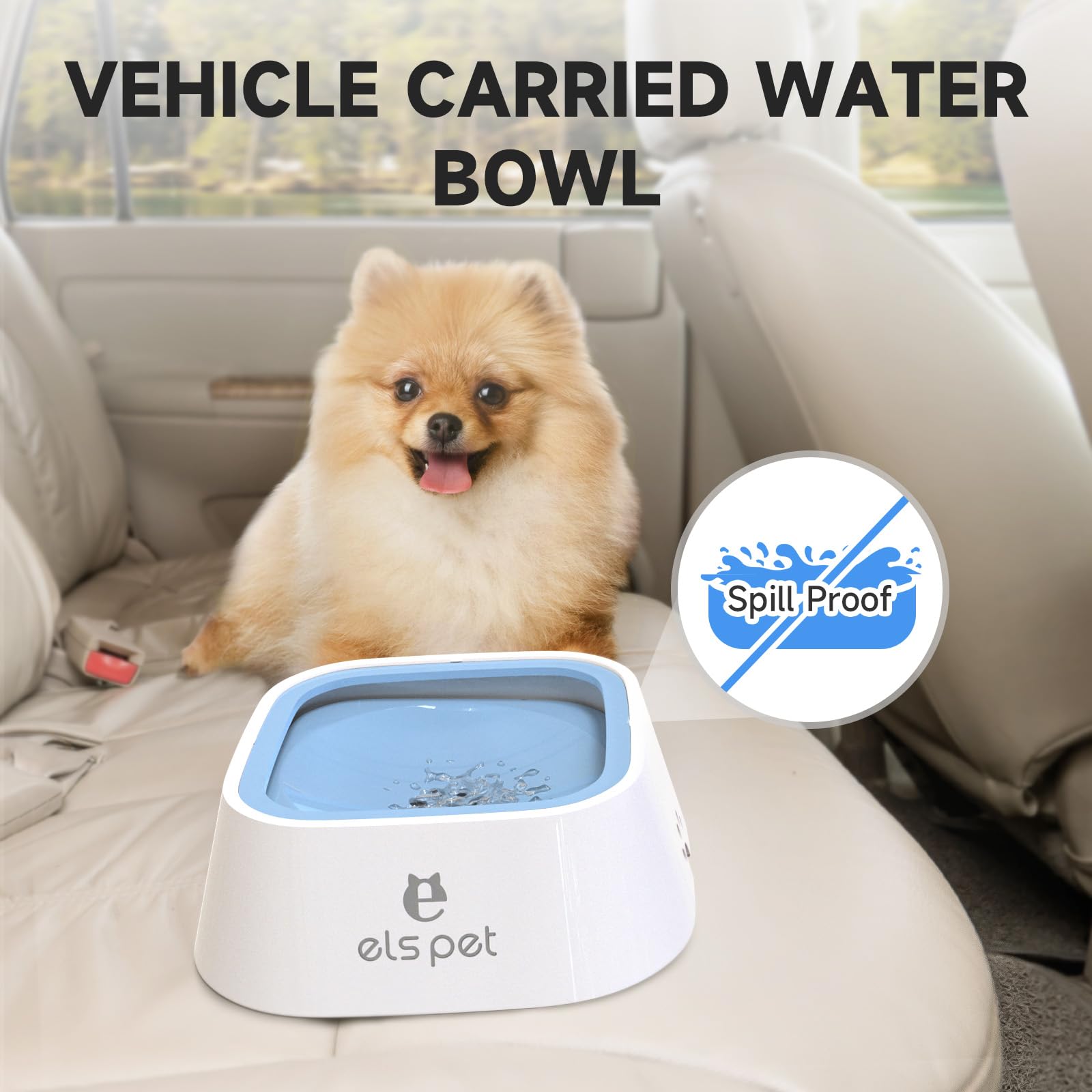 Els Pet No Spill Dog & Cat Bowl - 70Oz/2L Large Capacity Travel Water Dispenser (Blue, 35Oz)