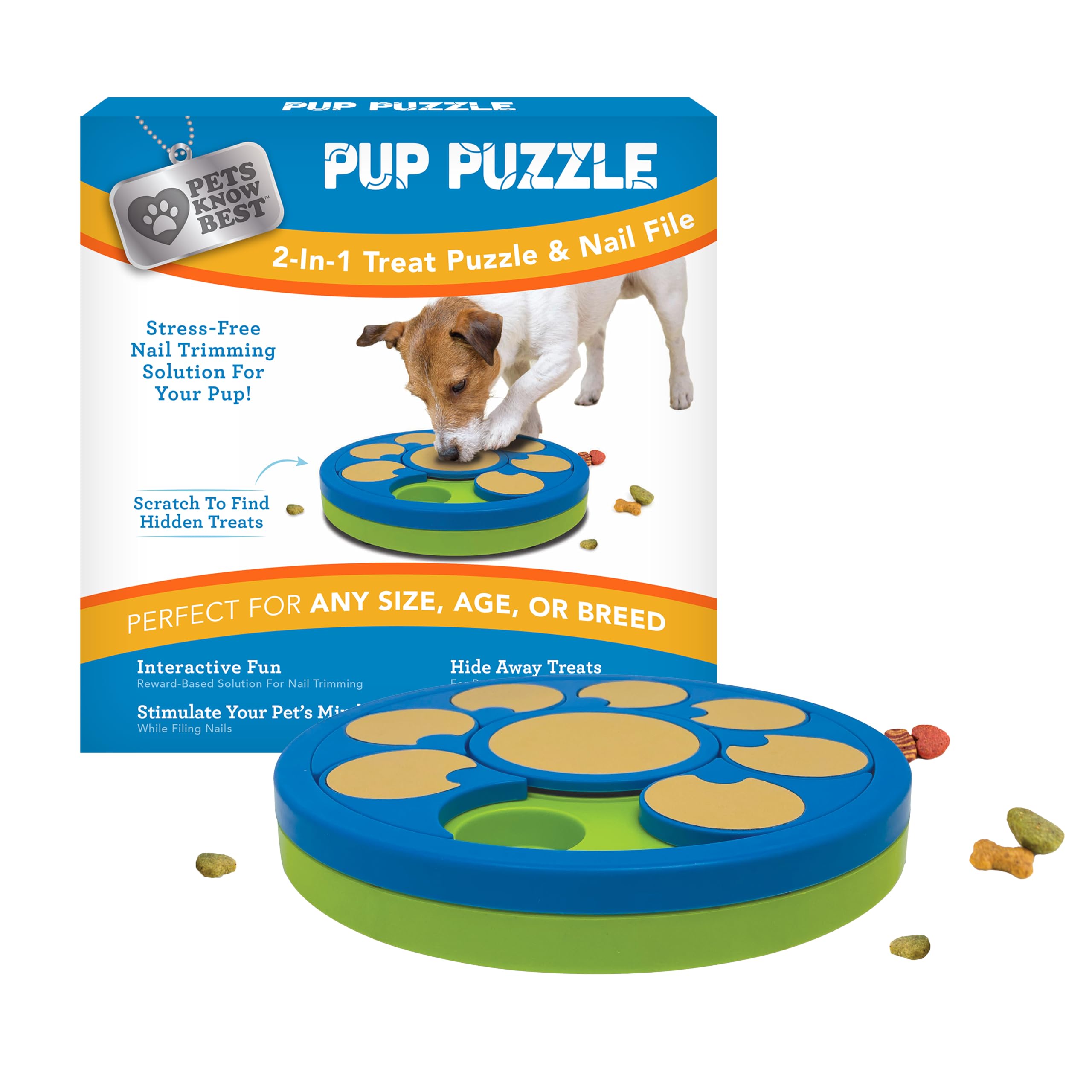 Pup Puzzle Interactive Dog Nail File Treat Dispensing Toy, Mentally Stimulating Nail Trimmer, Paw Care and Play Toy | Difficulty