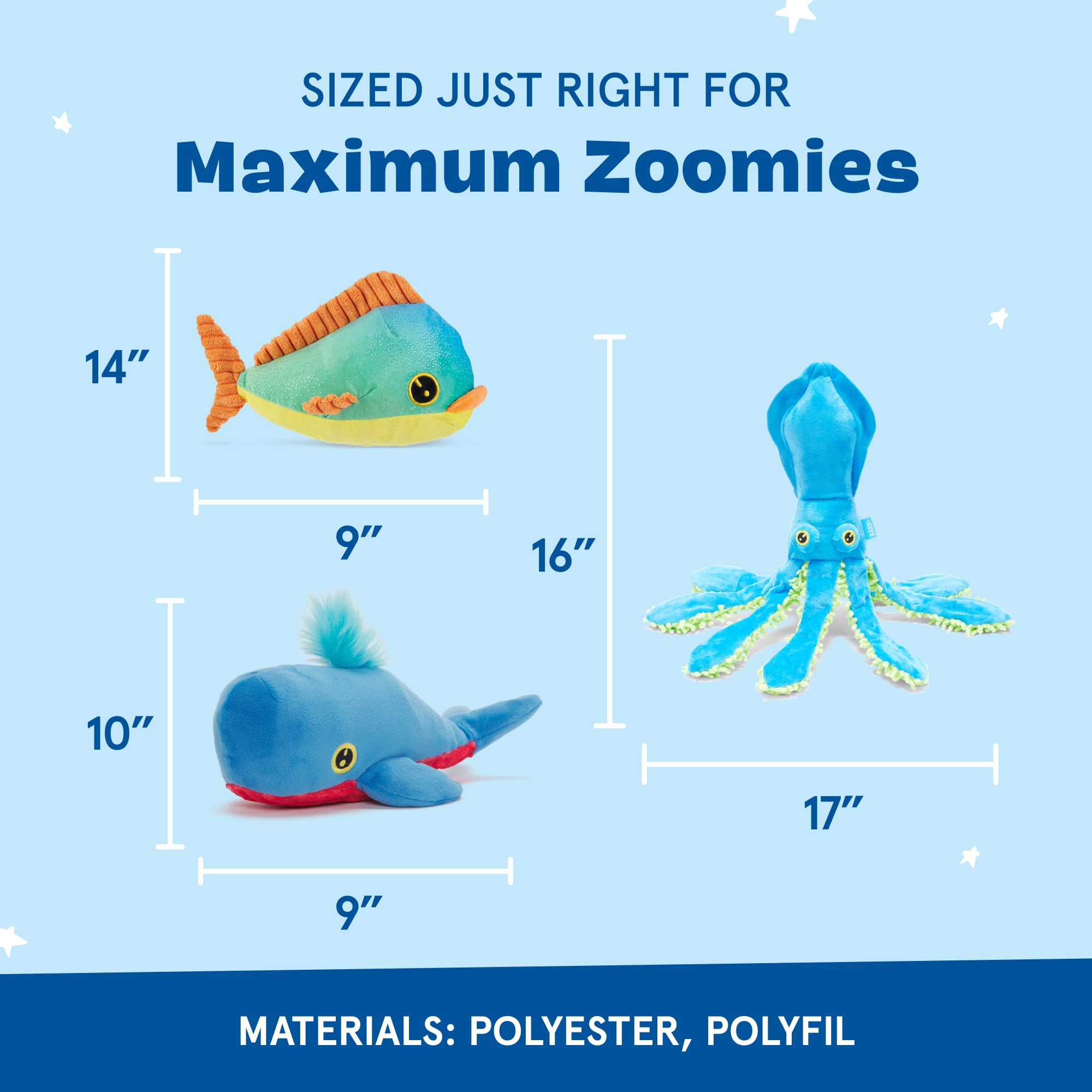 Barkbox Under The Sea Bundle - 3 Toys For Medium And Large Dogs - Squeaky Dog Toy, Tug Toy, Plush Chew Toys - Maggie Mahi, Shify