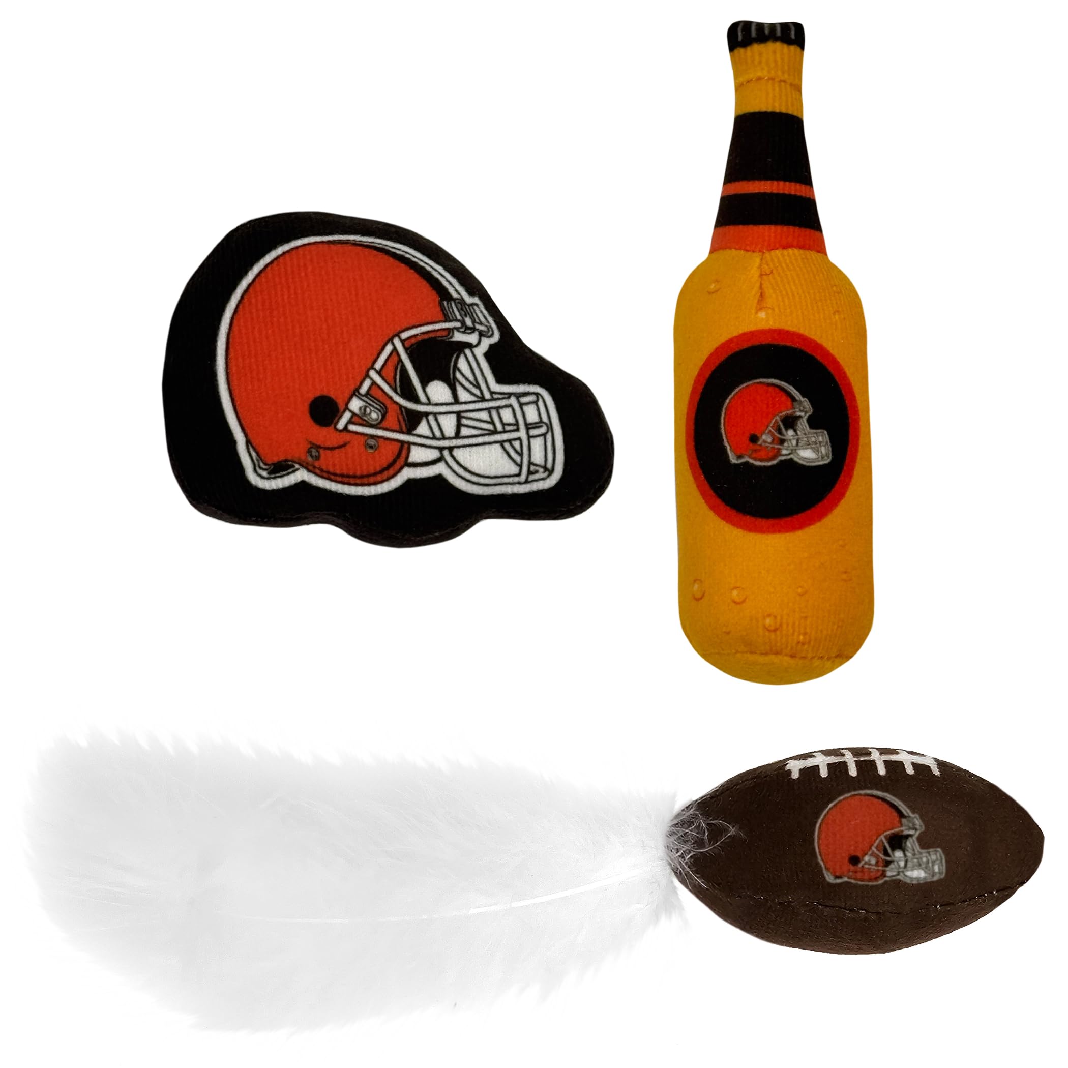 Pets First Best Plush Cat Toy - Nfl Cleveland Browns Complete Set Of 3 Piece Cat Toys Filled With Fresh Catnip. Includes: 1 Helm
