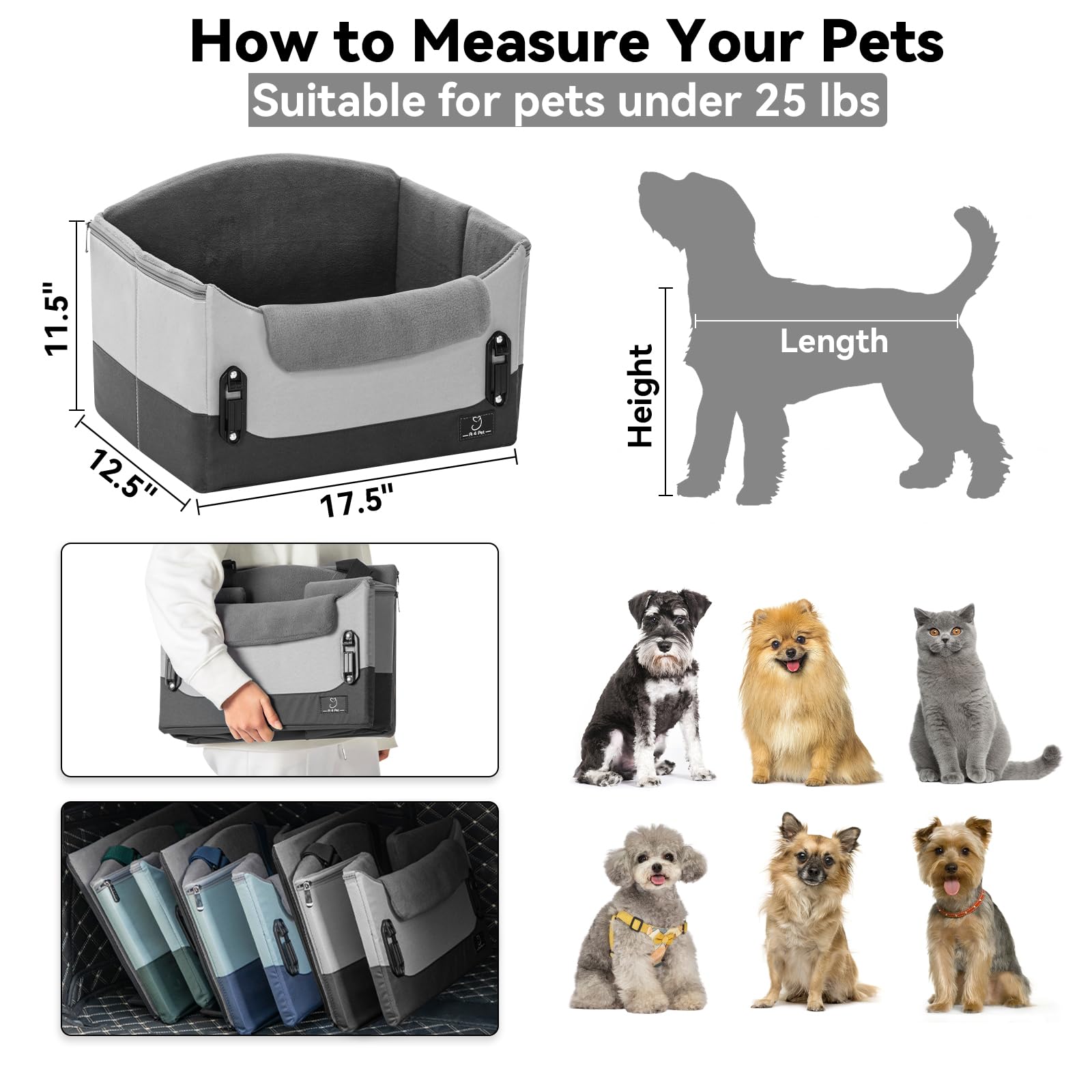 A4Pet Dog Car Seats for Small Dogs, Puppy Car Seat with Patent Buckles, Suitable for Small Dogs and Cats Under 25 Lbs, Clip-On S