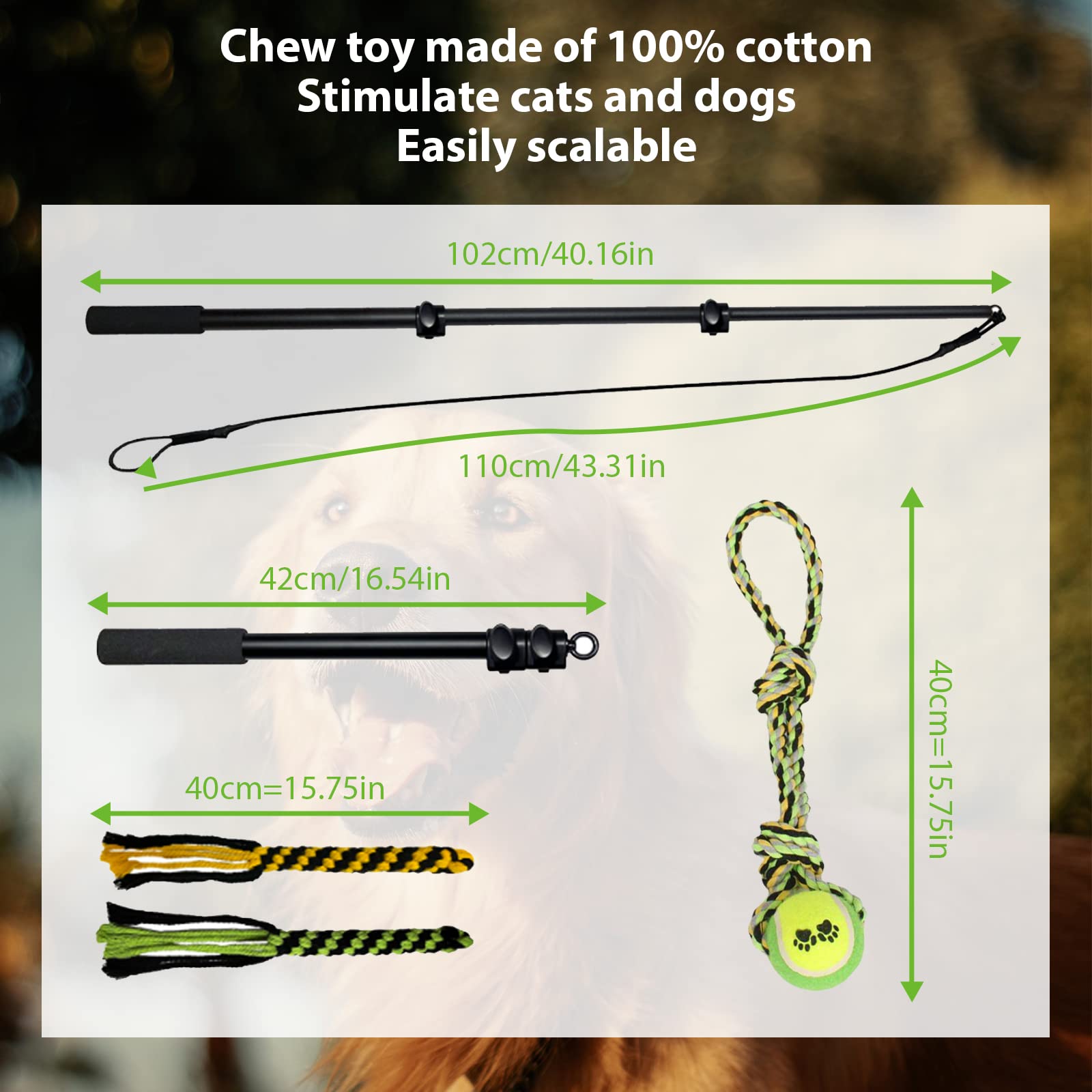 Amacielo Flirt Pole For Dogs, Interactive Toys Tug-Of-War For Dogs, Durable Teaser Wand, Chase Toys With Rope Chewing Sticks, For Outdoor Exercise & Training