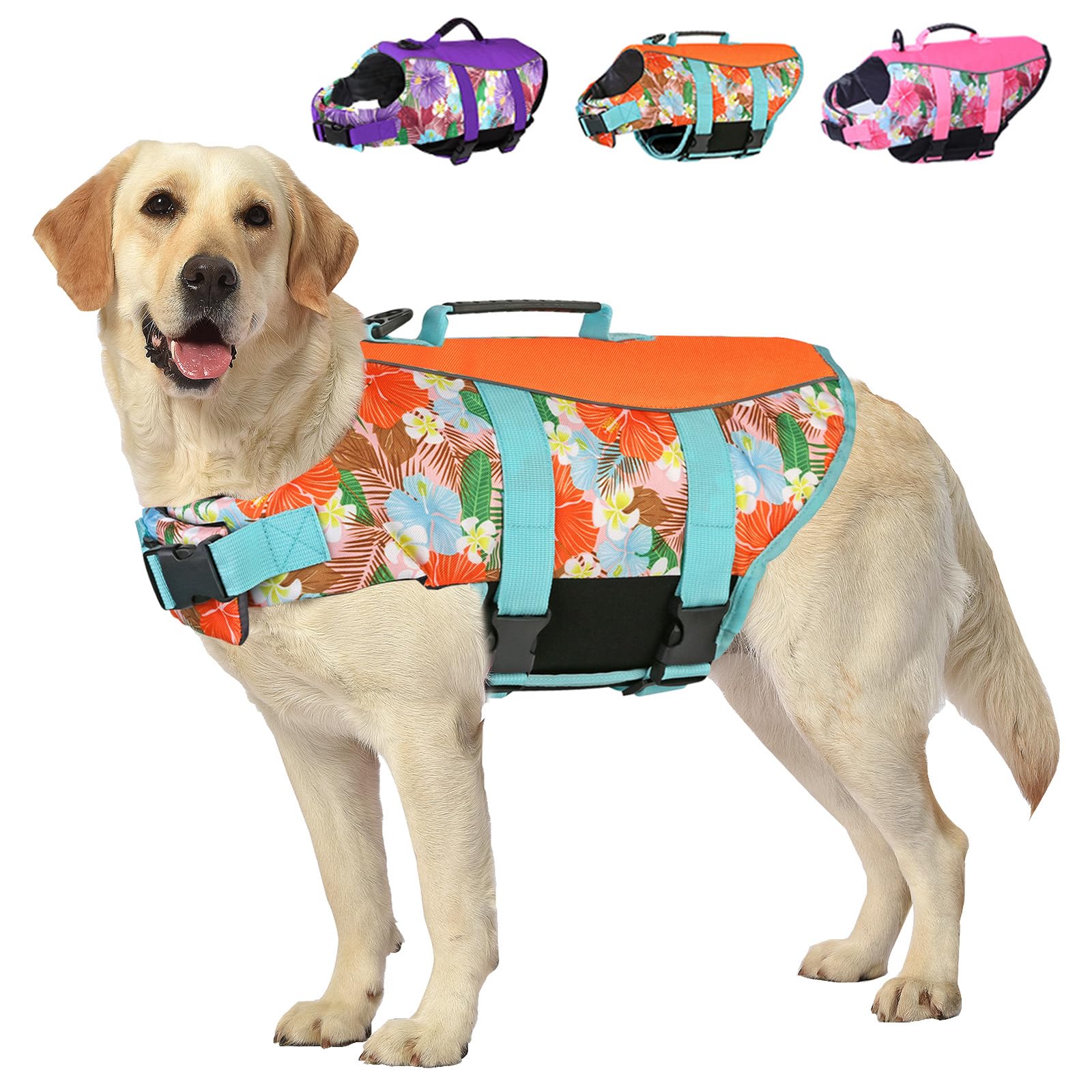 Dog Life Jacket Small, High Flotation Dog Life Vest For Swimming Boating, Hawaiian Reflective Puppy Swim Vest, Adjustable Safety