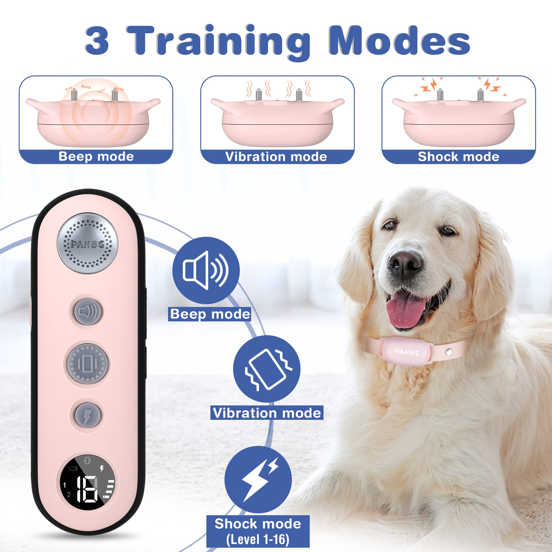 Pahog Dog Shock Collar, Waterproof Dog Training Collar With Remote 1000Ft, Rechargeable Electric Shock Collar For Large Medium S