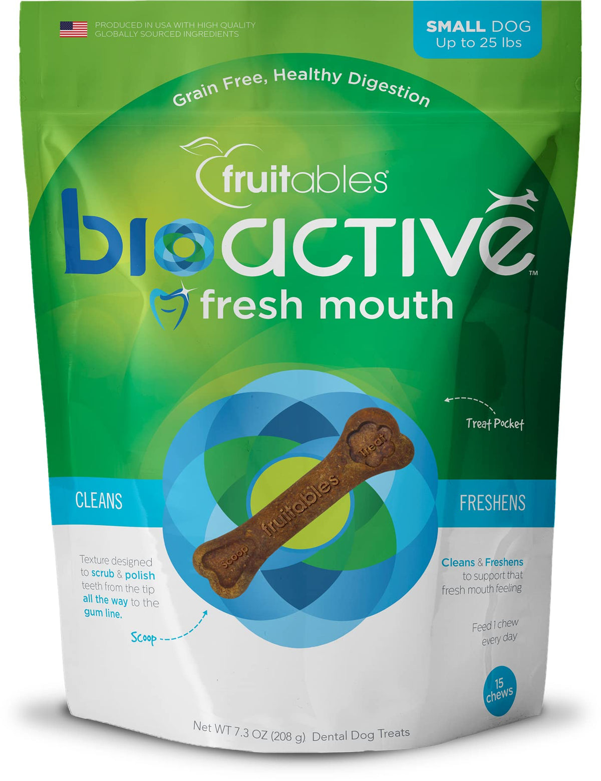 Fruitables 15 Count Bioactive Fresh Mouth Dental Chews, Small/7.3 Oz, Model: 2942