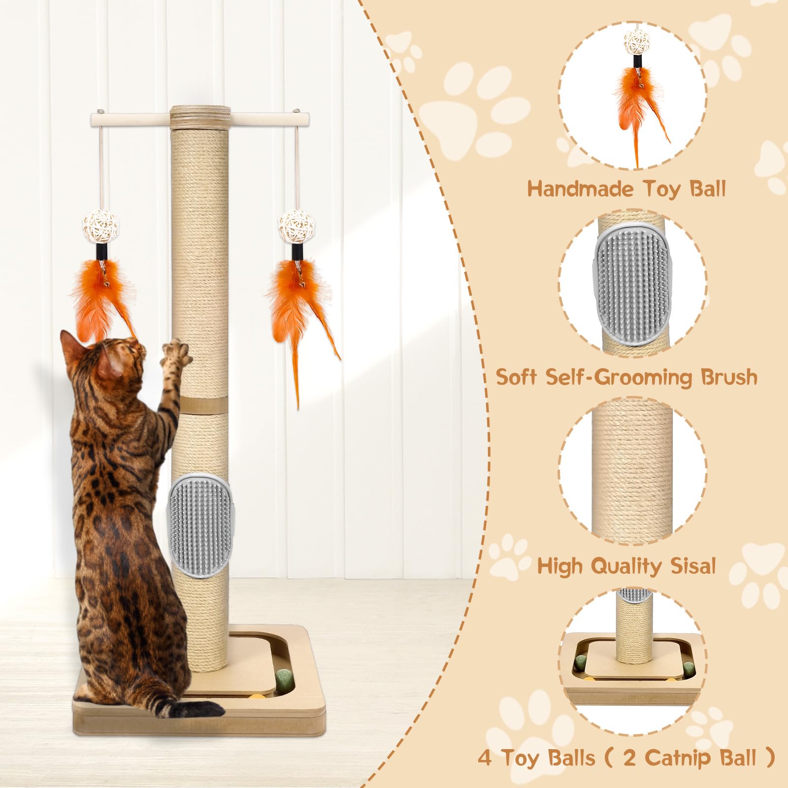 27    Tall Cat Tree For Kittens, Jute Scratching Post With Hanging Toy And Ball Track For Kitten & Adult Cats, Small Cat Tower W