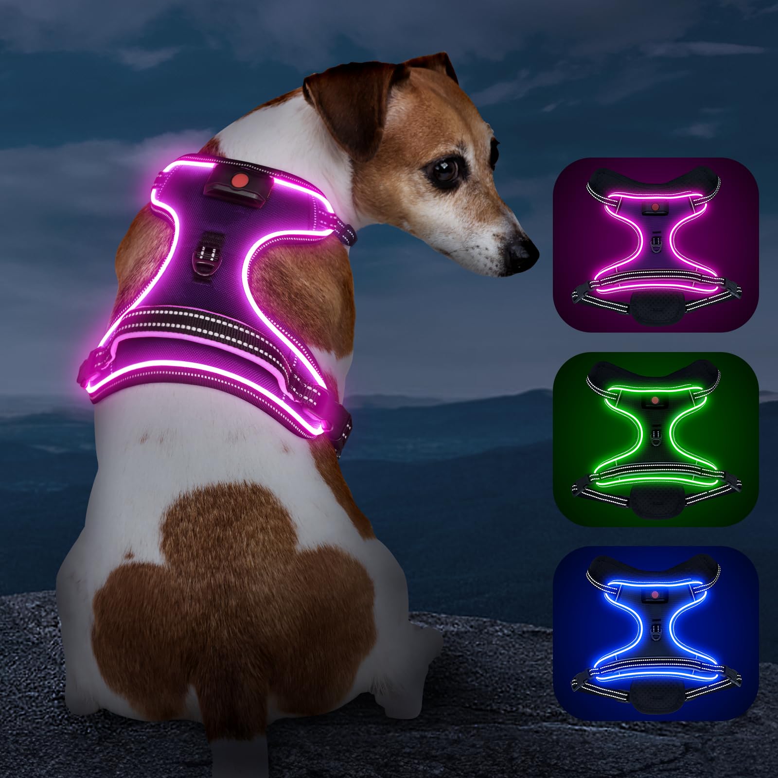 Light Up Dog Harness No Pull Led Dog Harness With Handle Vizbrite Rechargeable Lighted Dog Vest Harness For Small/Medium/Large/X