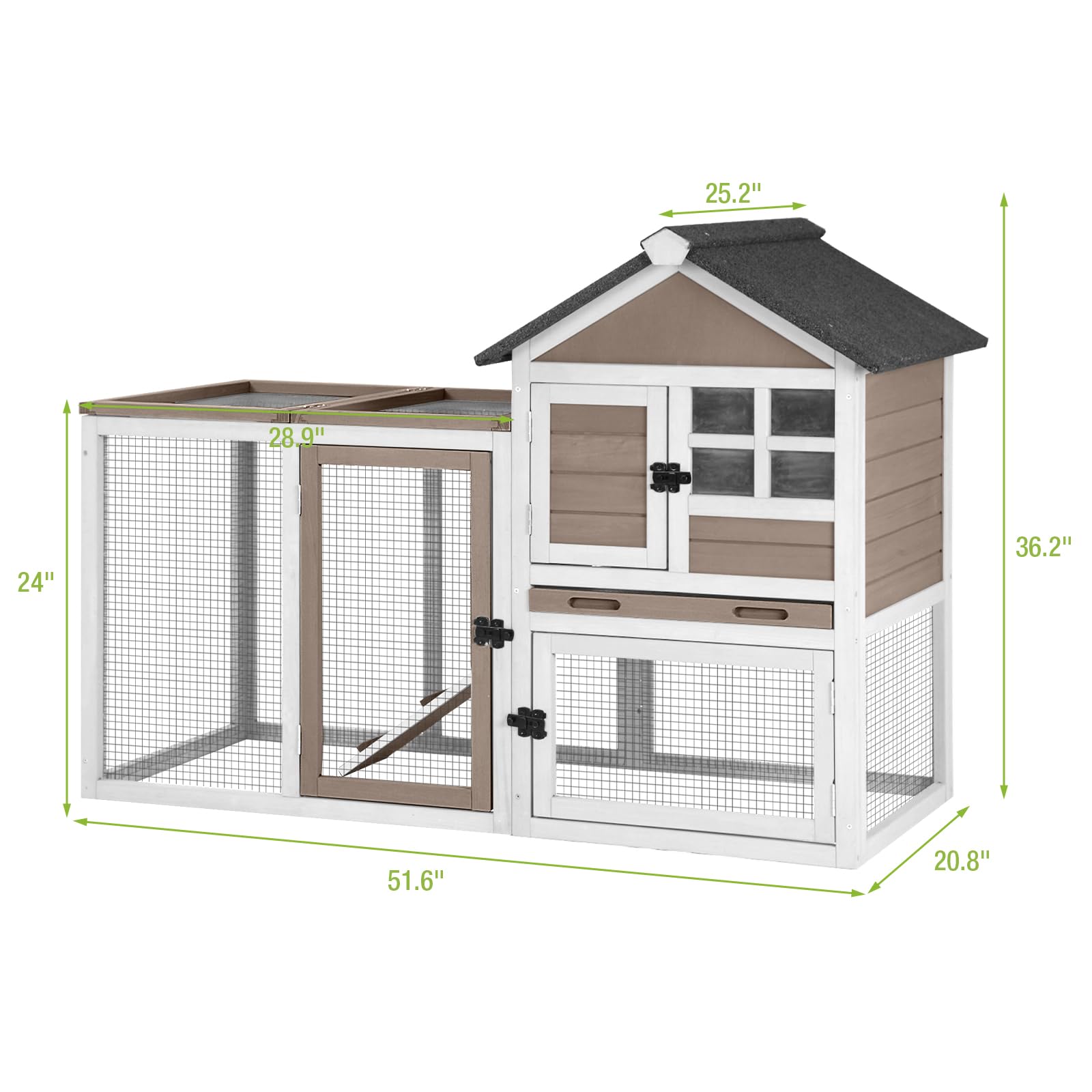 Gutinneen Rabbit Hutch Outdoor Rabbit Cage Indoor, 51.6'' L Wooden Bunny Cage With No Leakage Pull Out Tray, Guinea Pig Cage For
