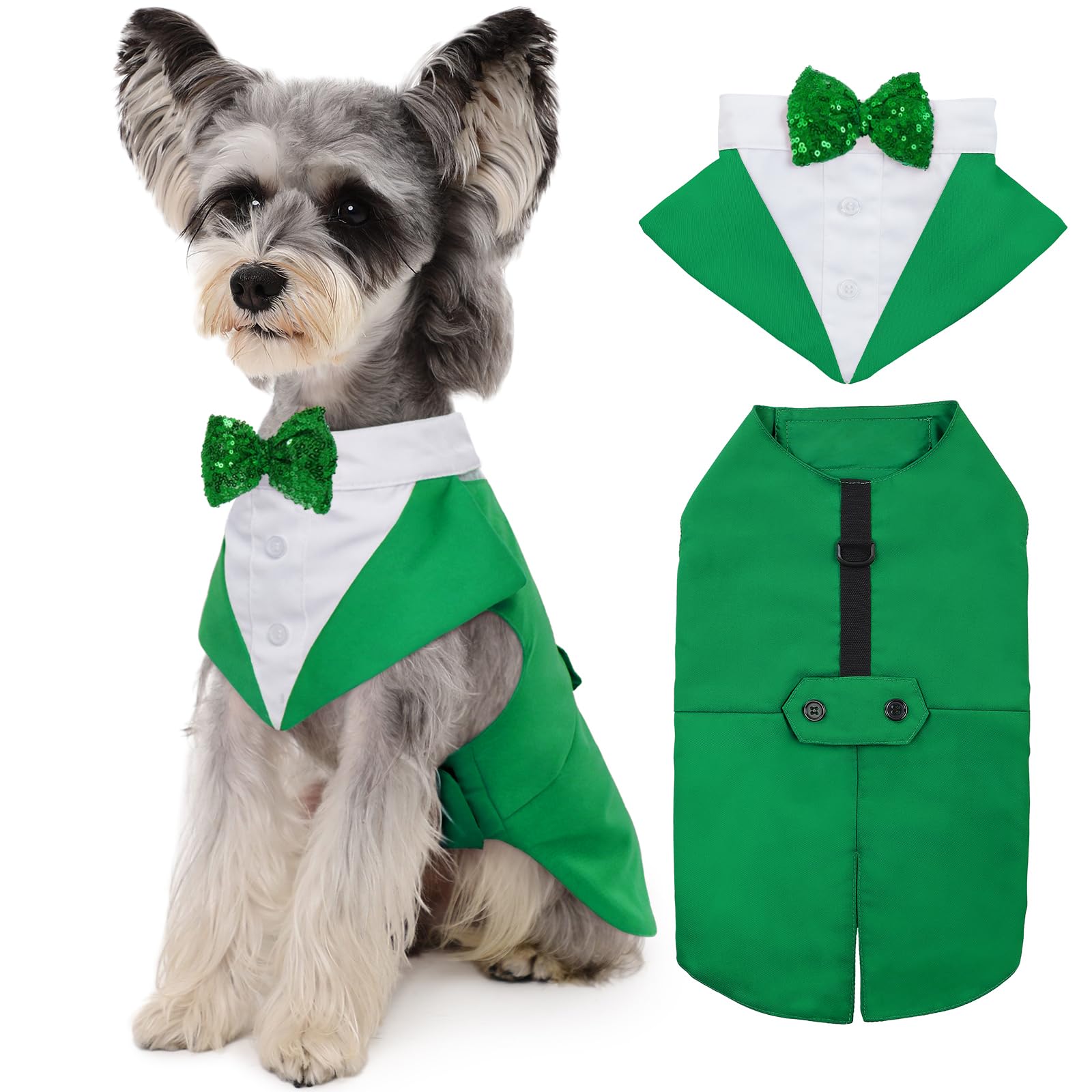 Kuoser St. Patrick'S Day Dog Tuxedo Suit And Bandana Set, Large Dog Wedding & Party Attire, Prince Bow Tie Shirt, Golden Retriev