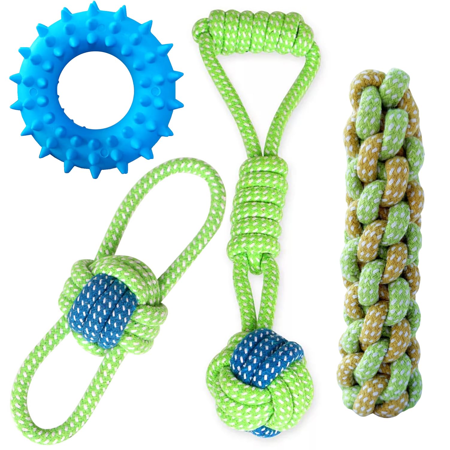 Sunglow Cotton Rope Weaving Dog Toy & Ring Toy Rubber,Cotton Rope Dog Chew Toys,Decompression And Tug Toy For Small Dogs Trainin