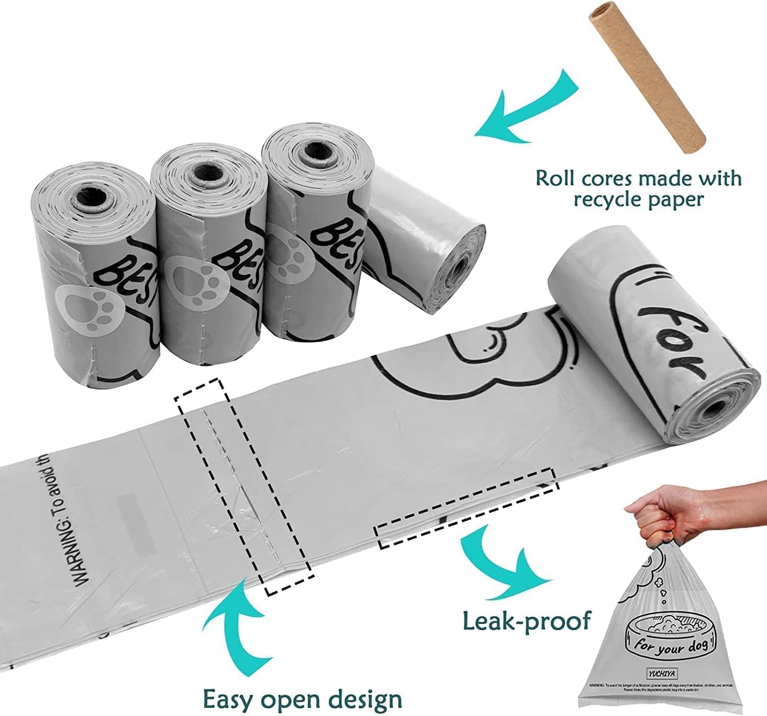 Dog Poop Waste Bags Holder with LED Flashlight|Cute Doggie Poo Bags Dispenser for Pet Leash|Trash Waste Bags Carrier with Potty