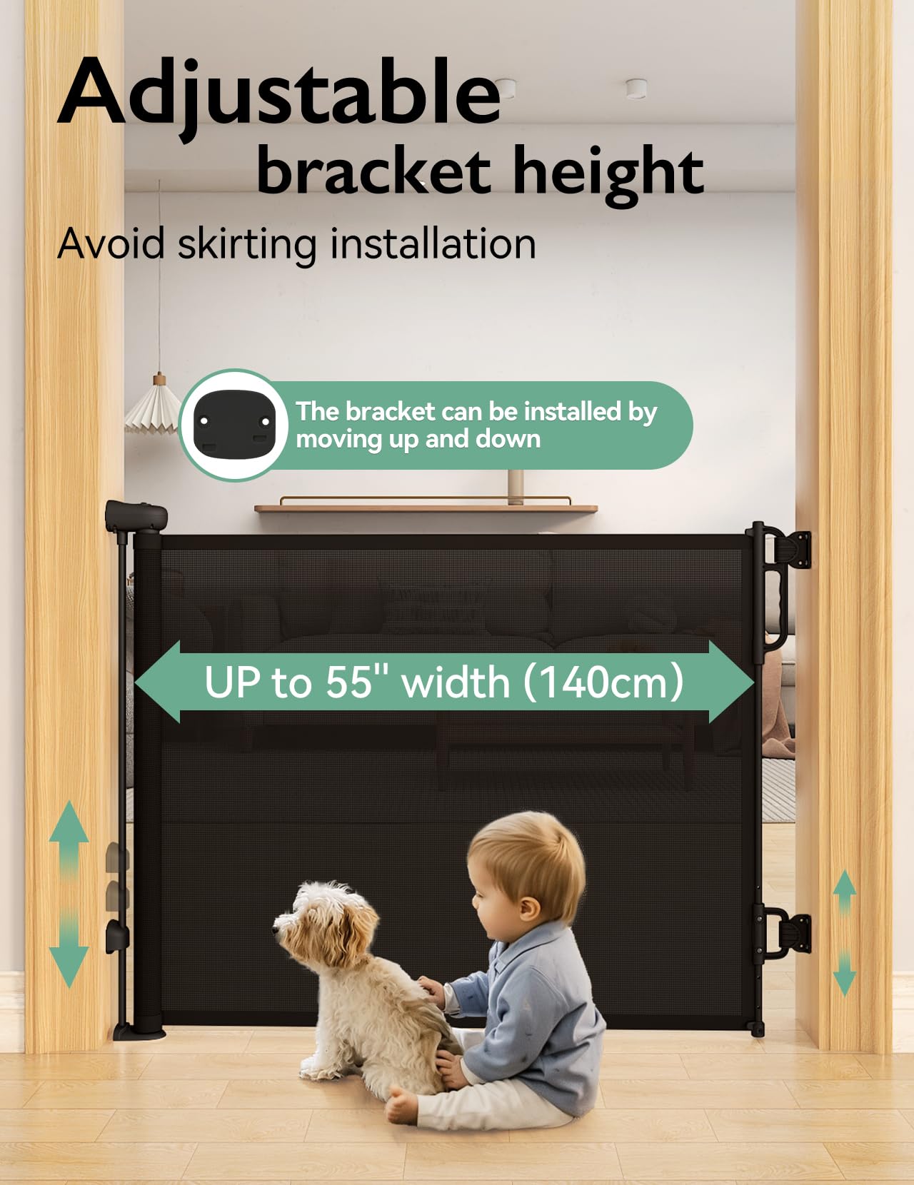 Momcozy Auto Lock Retractable Baby Gate, Safety Gate for Baby and Pet, 33    Tall, Extends to 55    Wide, Mesh Safety Dog Gate f