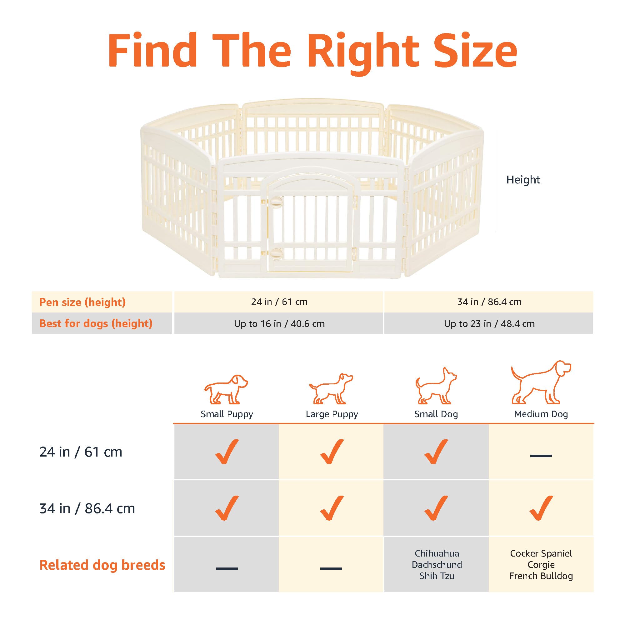 Amazon Basics 6-Panel Indoor Pet Dog Hexagonal Playpen, Puppy Playpen With Door, Easy Assemble Easy Storing, 24 In, Beige