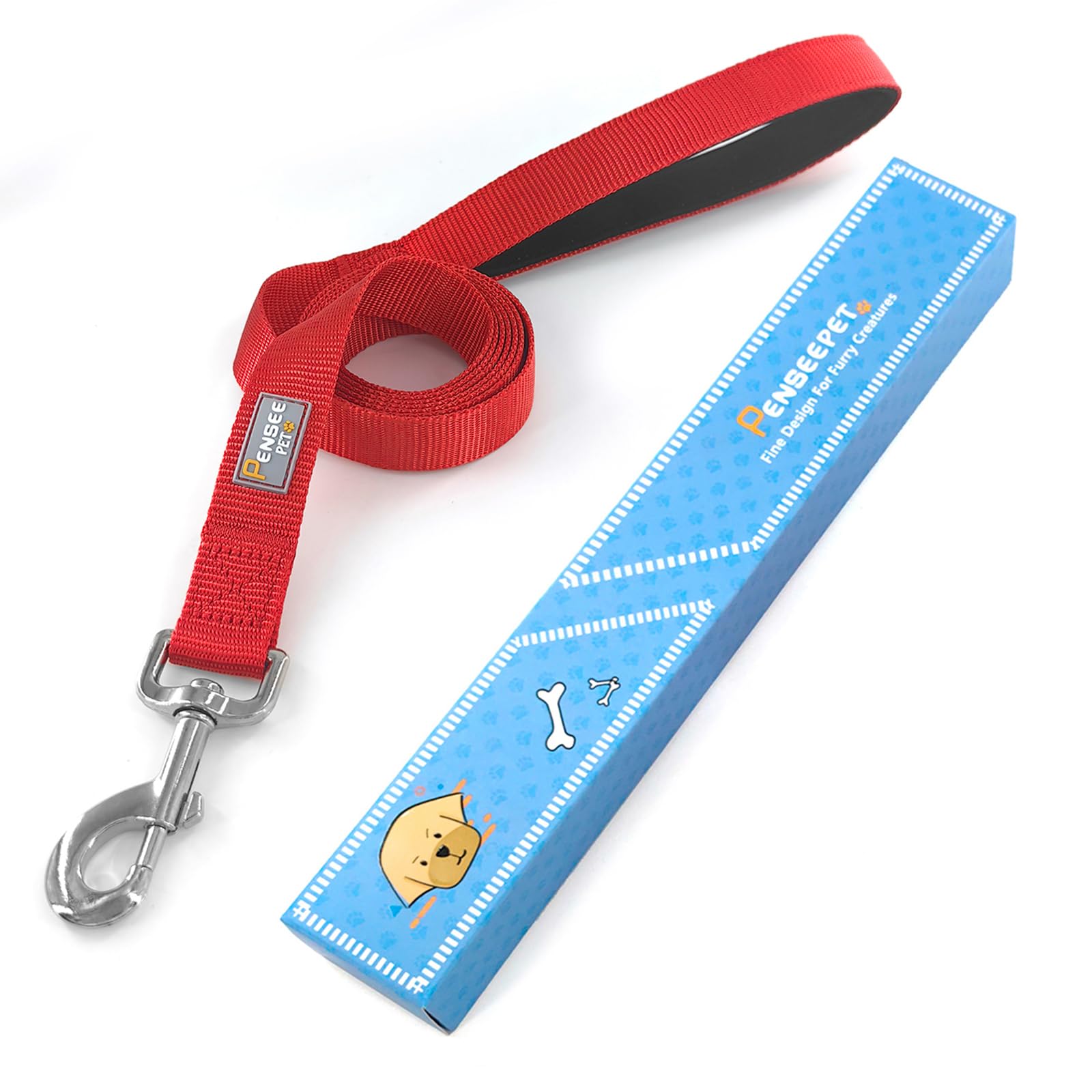 Penseepet Basic Dog Leashes 6 Ft Padded Handle Nylon Dogs Leashes For Large Dogs Red