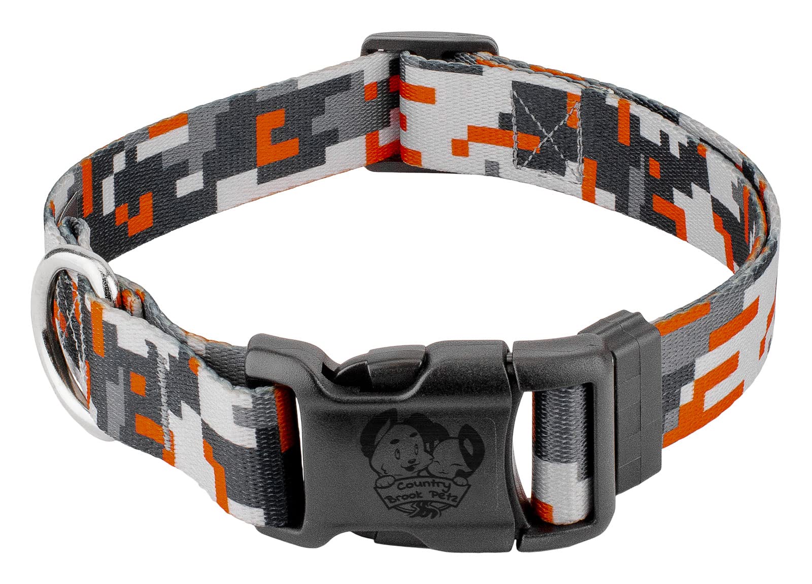Country Brook Petz - Deluxe Orange Digital Camo Dog Collar Limited Edition - Camouflage Collection Featuring Rugged Designs (1/2