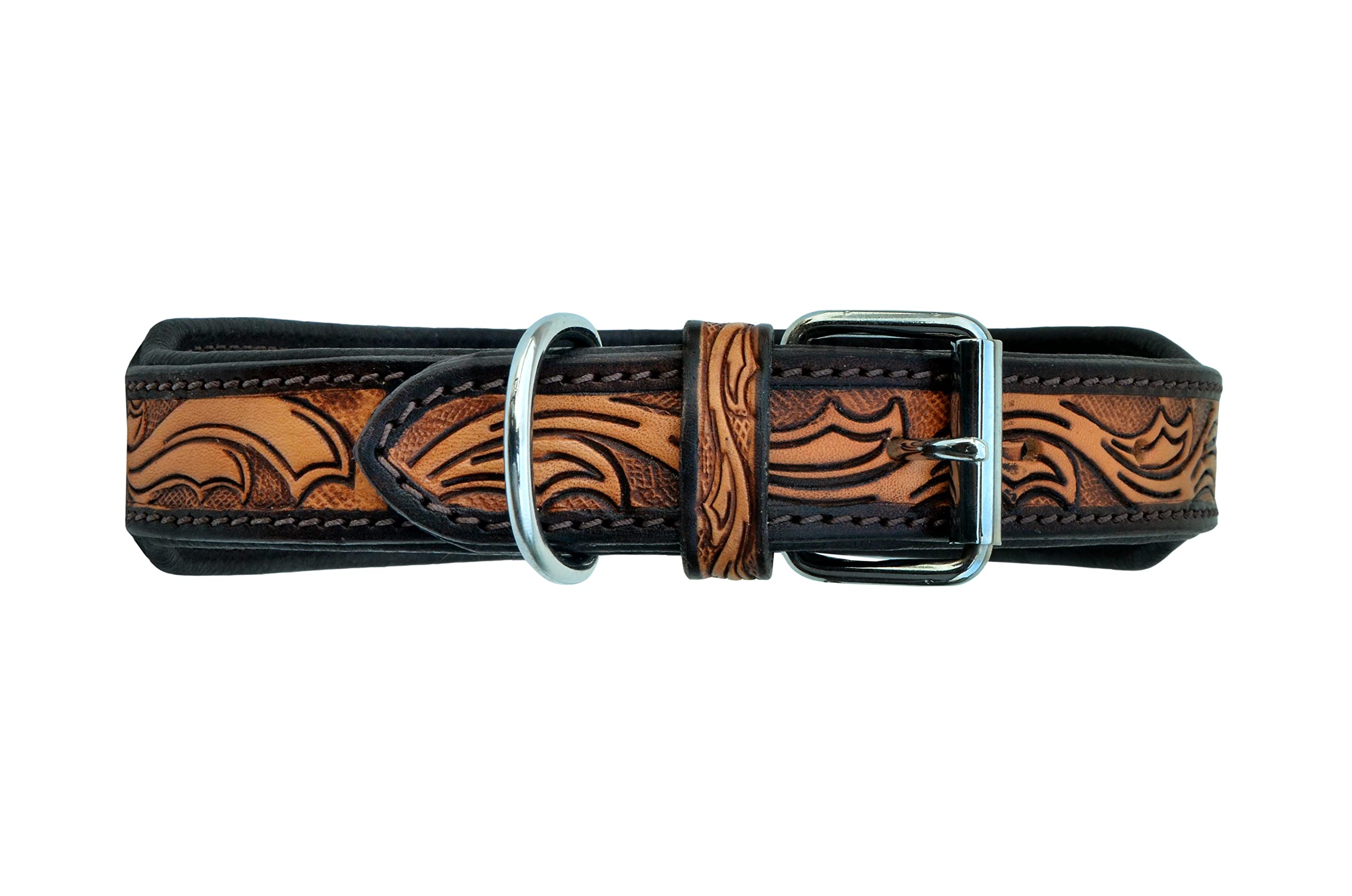 Affilare Genuine Leather Dog Collar Western Style Beaded Dog Collar Hand Tooled And Padded For Extra Comfort 10Ab008-Small