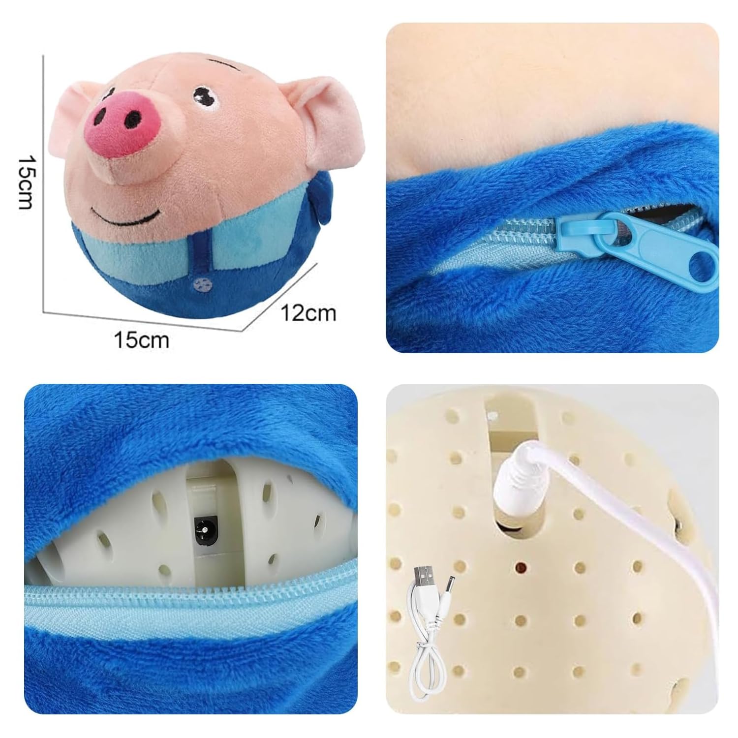 OTXKXBLP Active Moving Pet Plush Toy, Interactive Dog Toys Pet Bouncing Balls, USB Rechargeable Interactive Washable Cartoon Pig