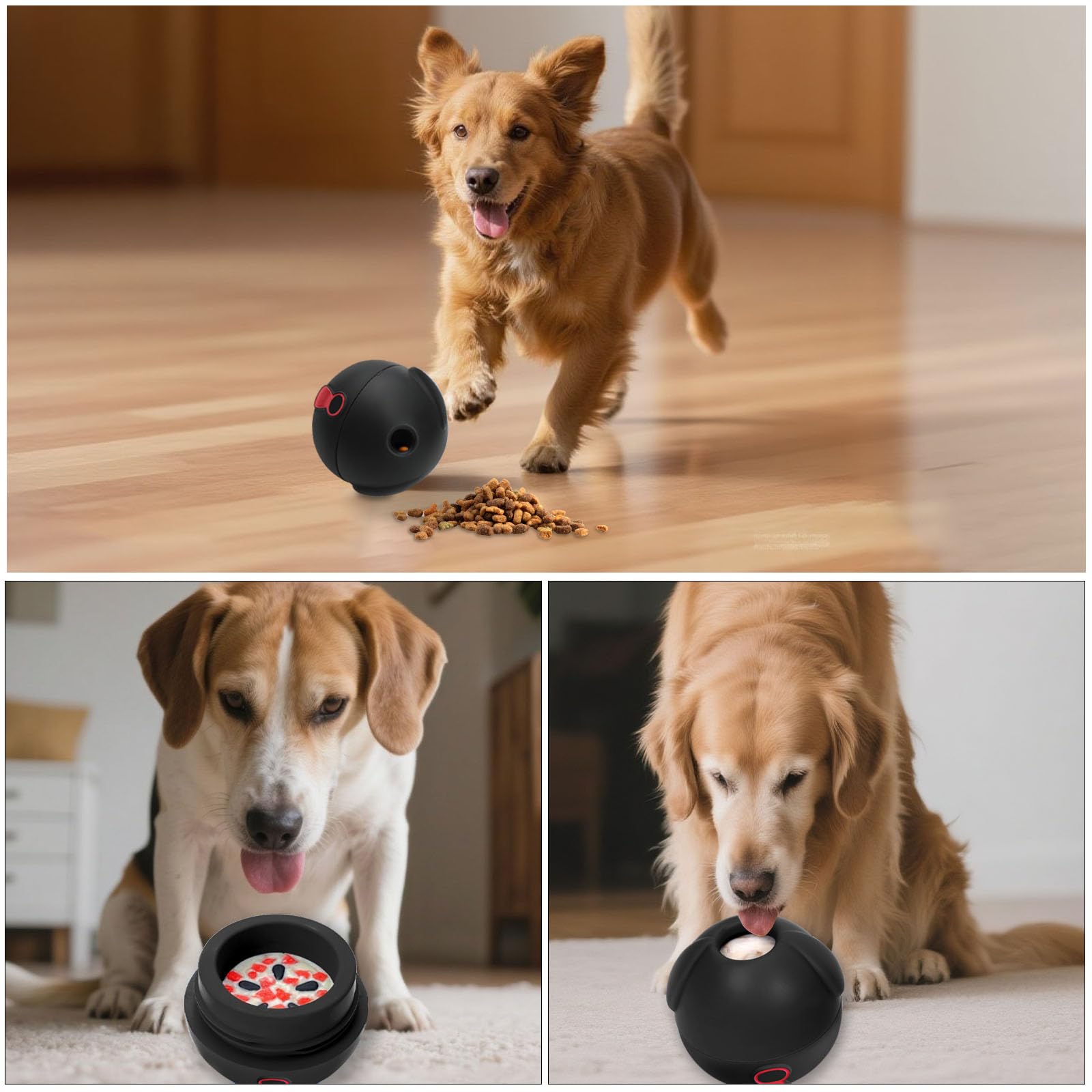 Yipetor 3In1 Treat Dispensing Dog Toys, Heavy Duty Frozen Dog Treat Ball - Slow Feeding Puppy Lick Bowl Tough Chew Toy for Large