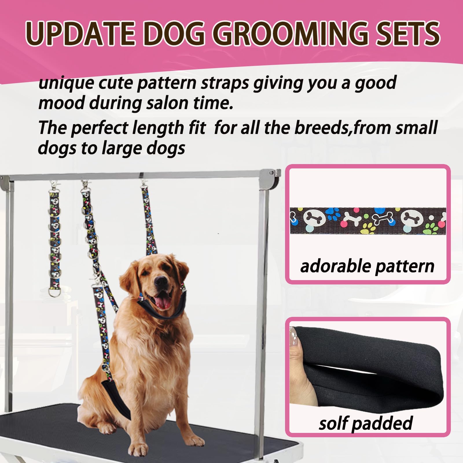 Fursdoly Dog Grooming Belly Straps - Dog Grooming Loops Belly Band Dogs Grooming Table Arm Accessories Cute Paw And Bone Pattene