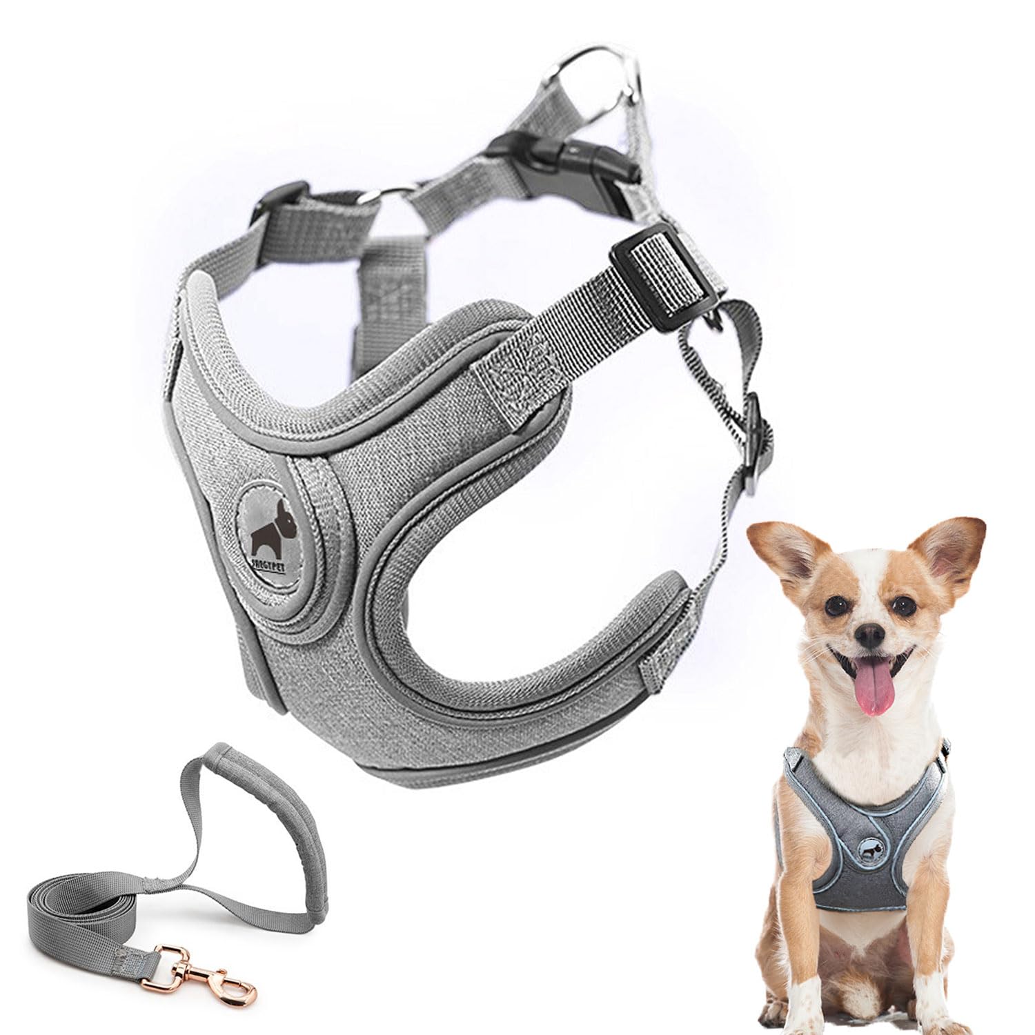 Dog Harness with Leash Set, Puppy Harnesses with Breathable Padded for Small Dogs Training and Running(XS, Gray)