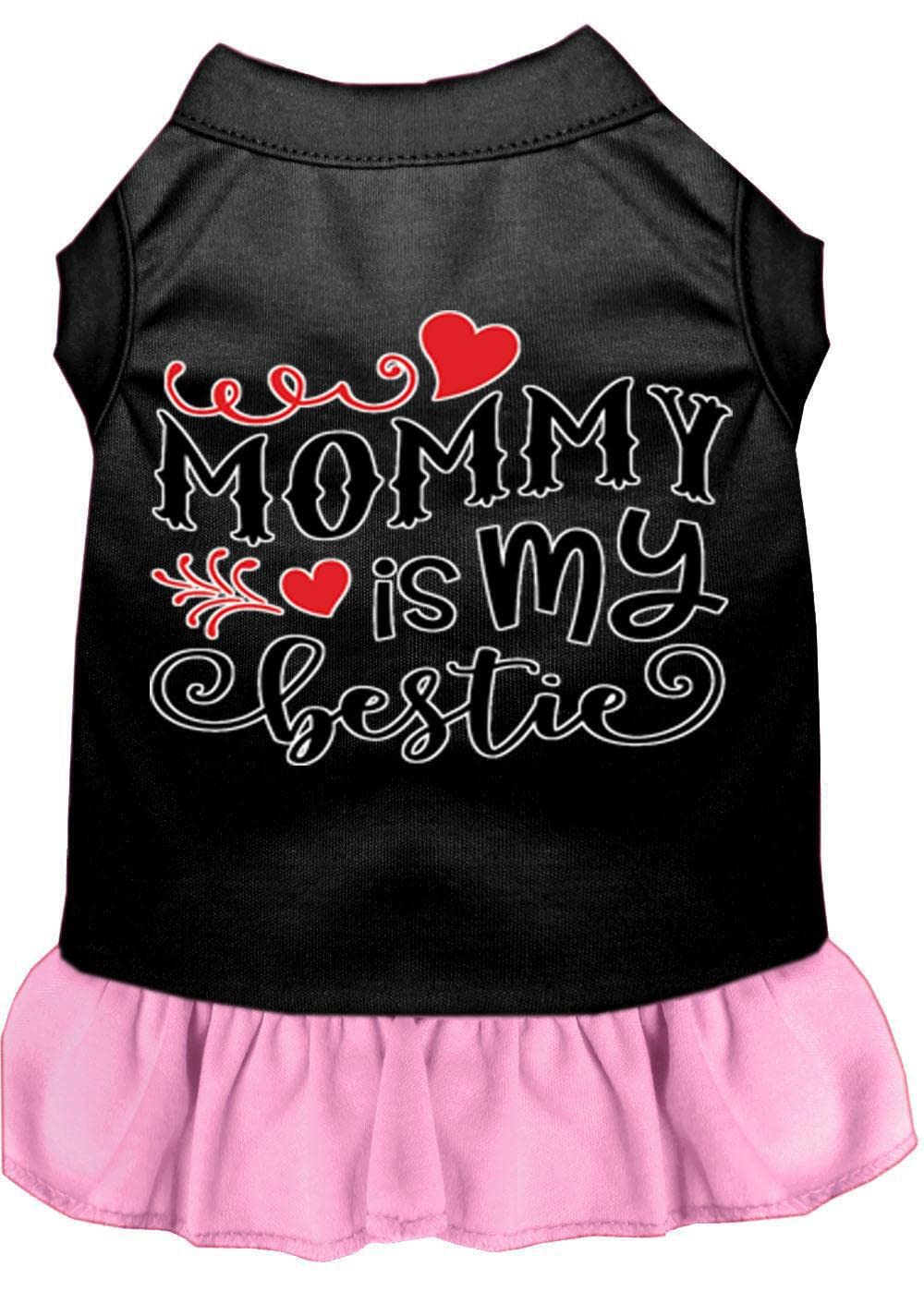 Pet Dog & Cat Dress Screen Printed, "Mommy Is My Bestie" Black W/Red LG (10-14 lbs.)