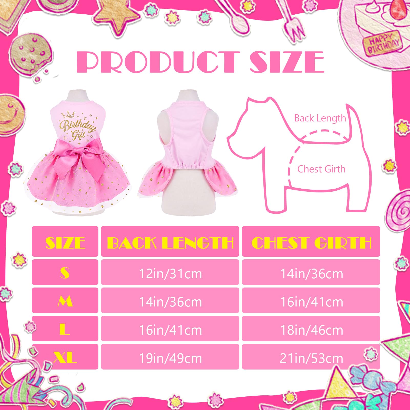 Birthday Dog Dress, Princess Dog Dress Tulle Puppy Skirt Doggie Birthday Outfit Pink Clothes For Small Dogs, Cat Pet Apparel (Sm